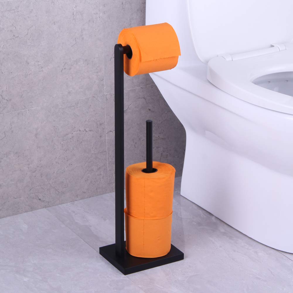 GERZWY SUS 304 Stainless Steel Free Standing Toilet Paper Holder - Matte Black Bathroom Tissue Roll Stand for Bathroom, Toilet, Powder Room & Guest Bath Decor