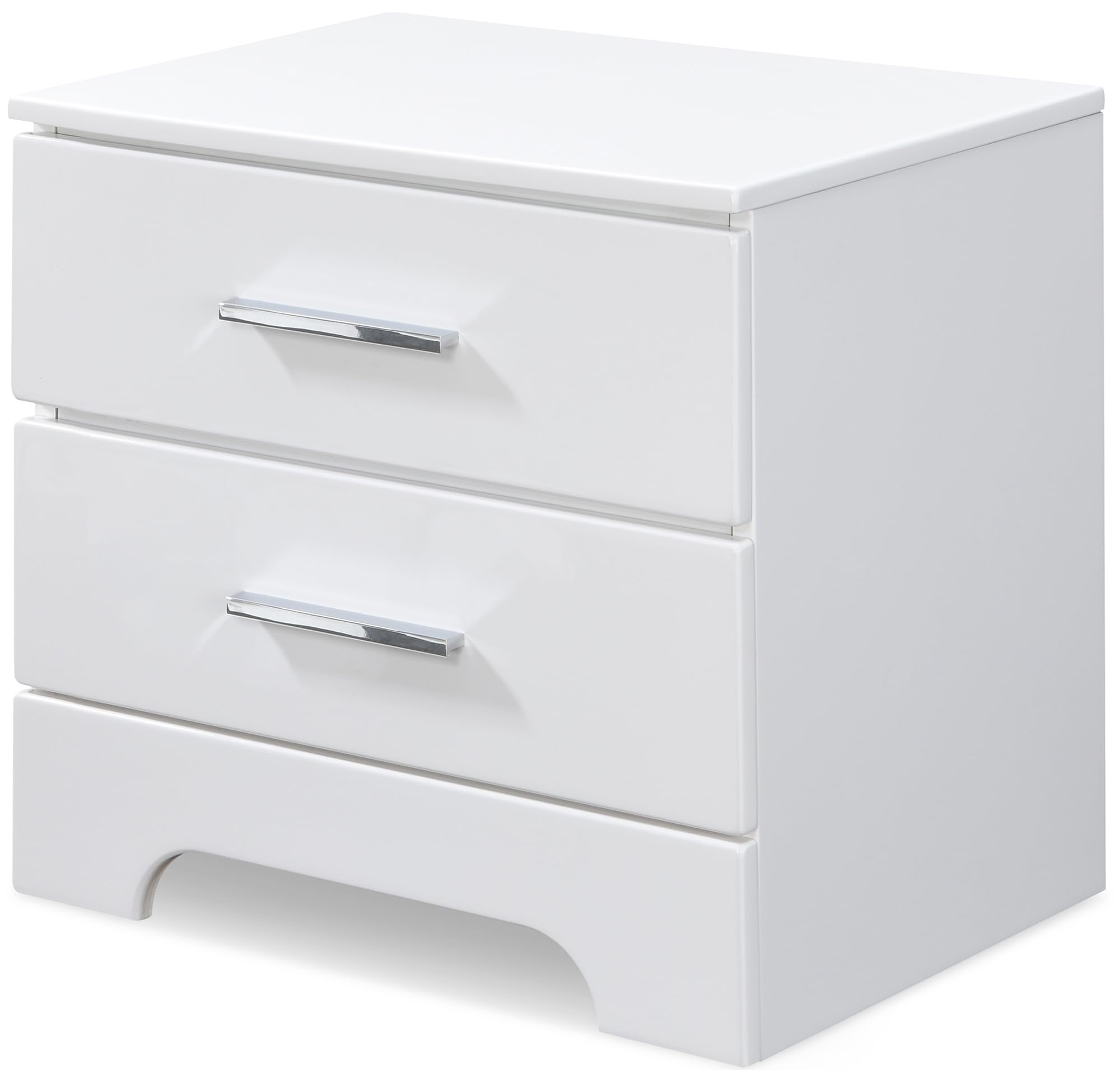 ClickDecor Hudson End Side Nightstand with 2 Drawers - White Wooden Bedroom Nightstand with Matte Chrome Handles | Perfect for Bedrooms, Guest Rooms & Small Spaces