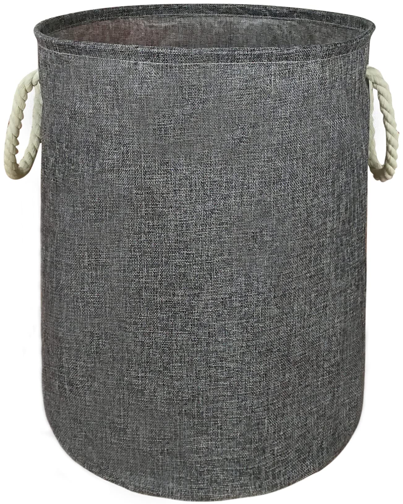 Waterproof Canvas Round Laundry Basket with Handles - Large Clothes Hamper for Kids Room, Nursery Toy Storage & Organization - Cute Cartoon Design (Grey) - Perfect for Baby Clothes, Toys & Home Organization