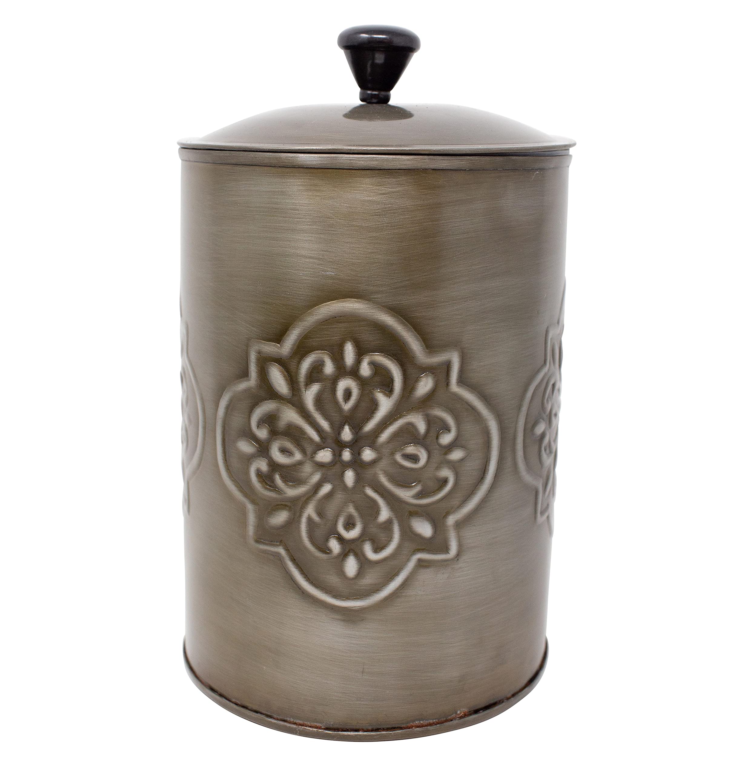 Boston Warehouse Medallion Kitchen Storage Canister - 7 Inch Grey Airtight Food Container for Flour, Sugar, Coffee & Dry Goods - Perfect for Pantry Organization & Countertop Decor