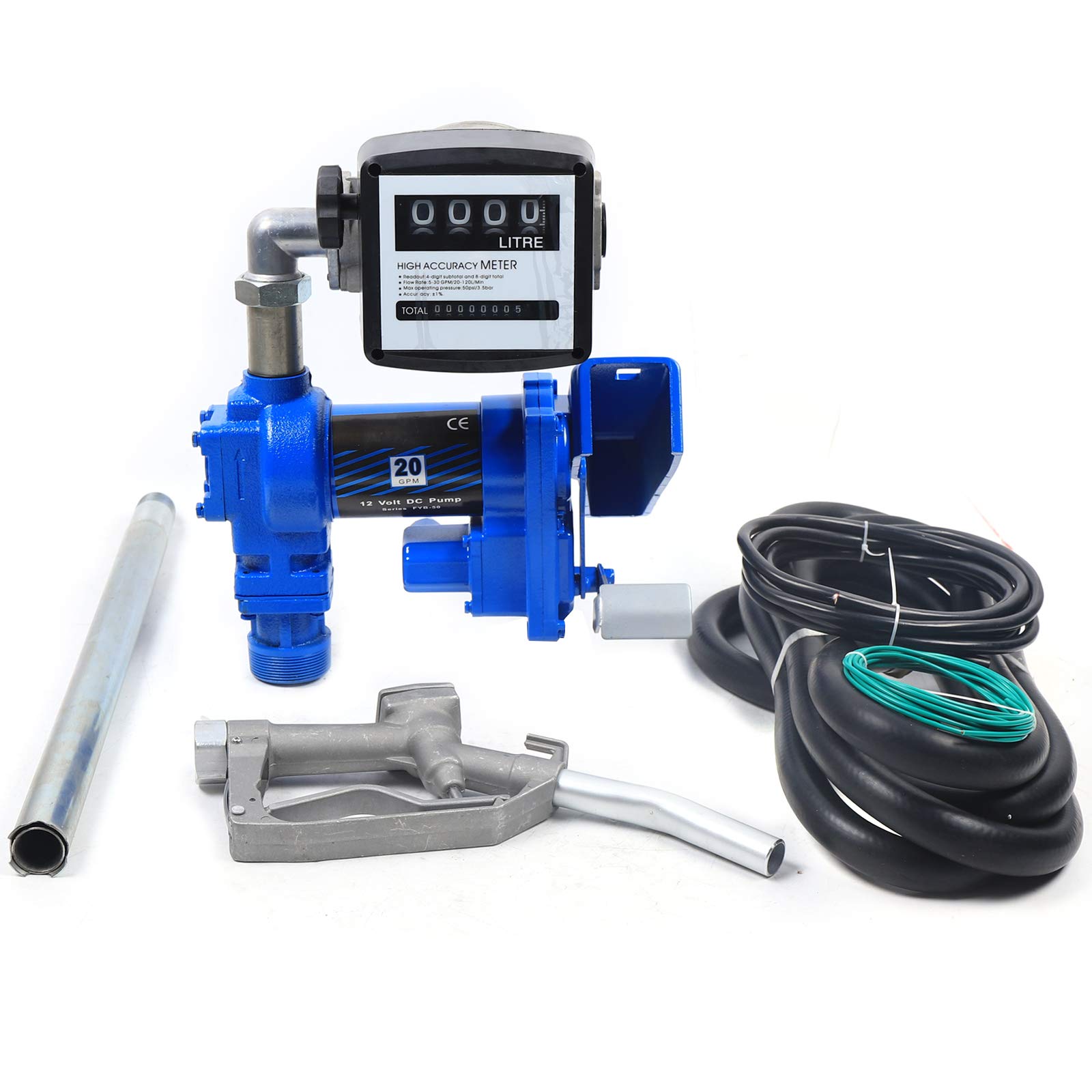 12V Diesel & Gasoline Explosion-Proof Transfer Pump - 265W 20GPM Fuel Dispenser with Flow Meter | Portable for Trucks, Boats, Farm Equipment & Emergency Fuel Transfer