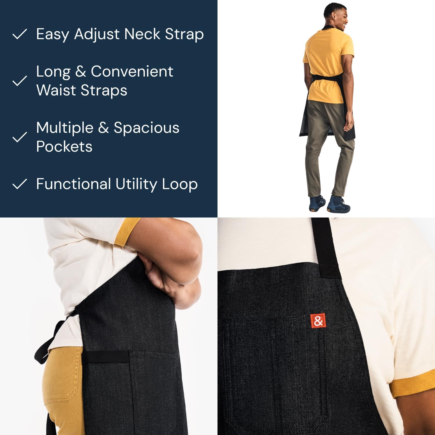 Hedley & Bennett Essential Professional Chef Apron with Pockets - 8oz Cotton Denim Kitchen & Grilling Apron for Men & Women (Abalone Black) - Perfect for Cooking, BBQ, Baking & Restaurant Use