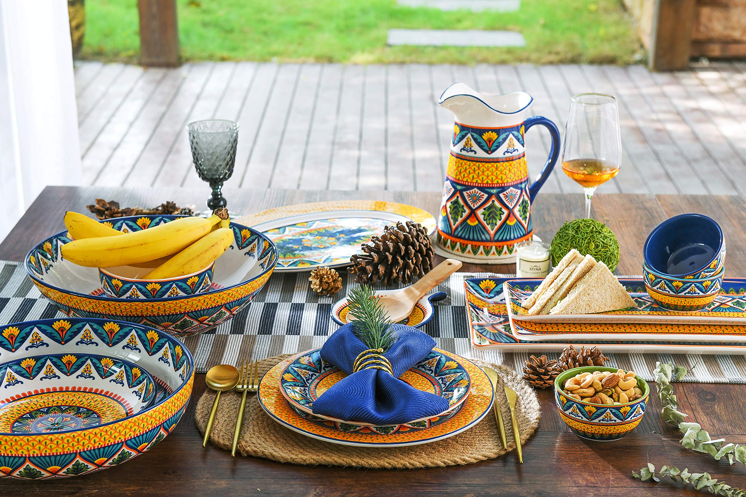 Bico Havana Ceramic Dipping Bowl Set - 9oz Small Bowls with 14 Inch Serving Platter for Sauces, Dips, Nachos, Snacks - Microwave & Dishwasher Safe - Perfect for Parties, Entertaining & Family Gatherings