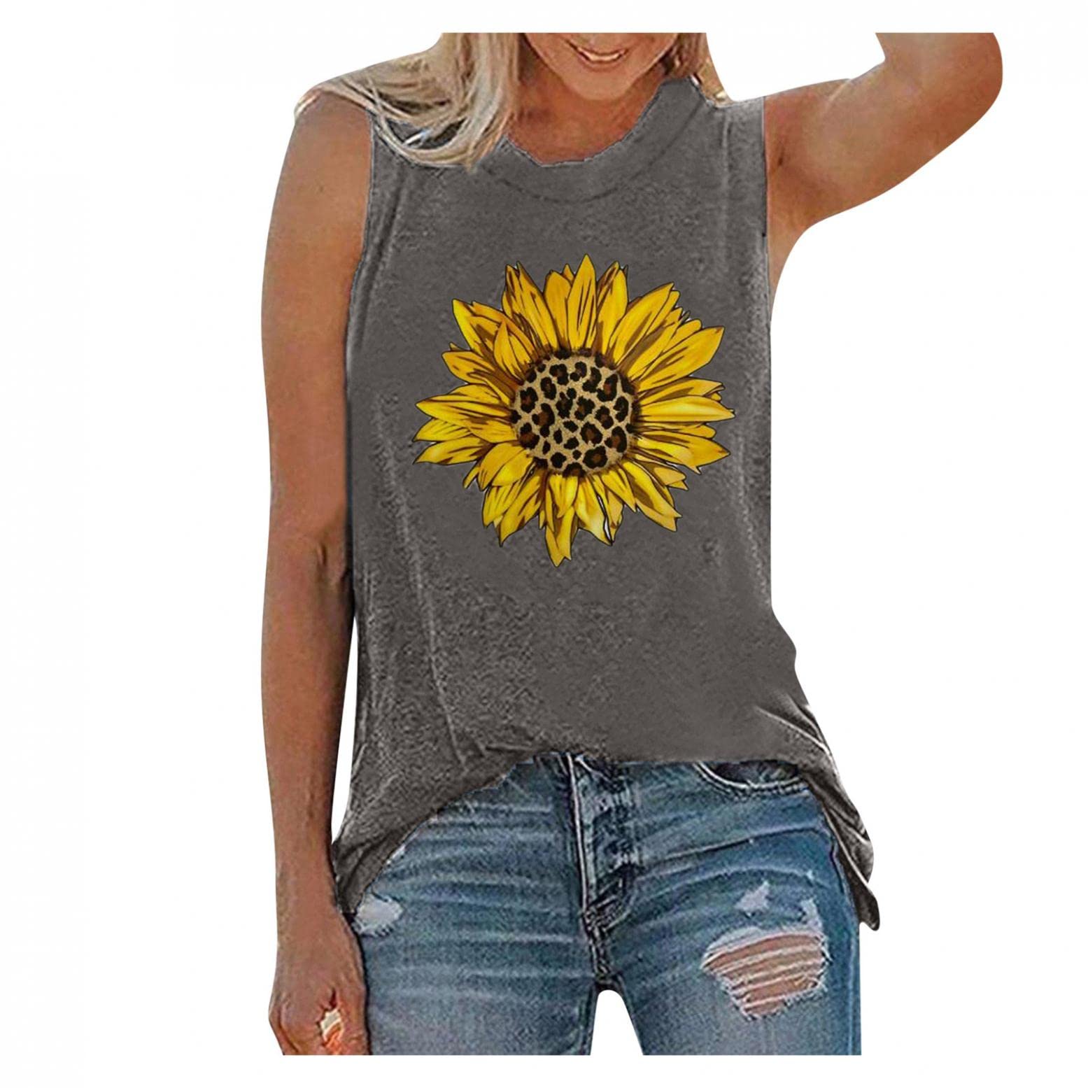 Women's Loose Fit Tank Top - Cute Printed Yoga & Running Shirt for Workouts