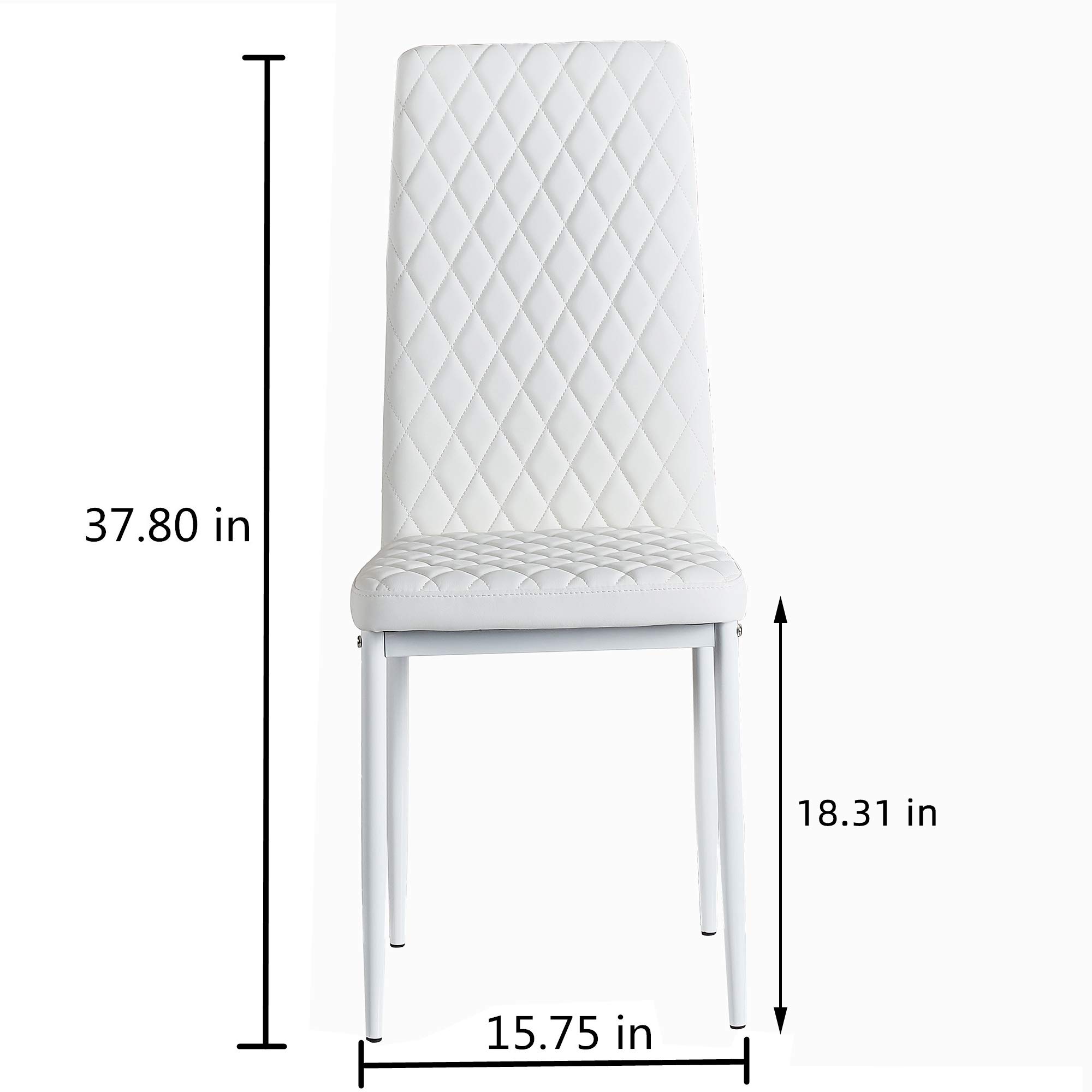 Modern High-Back PU Leather Dining Chairs Set - 6 Pack Comfortable Upholstered Seats with Metal Legs for Dining Room, Kitchen, Restaurant & Office - White Contemporary Furniture for Home & Commercial Use