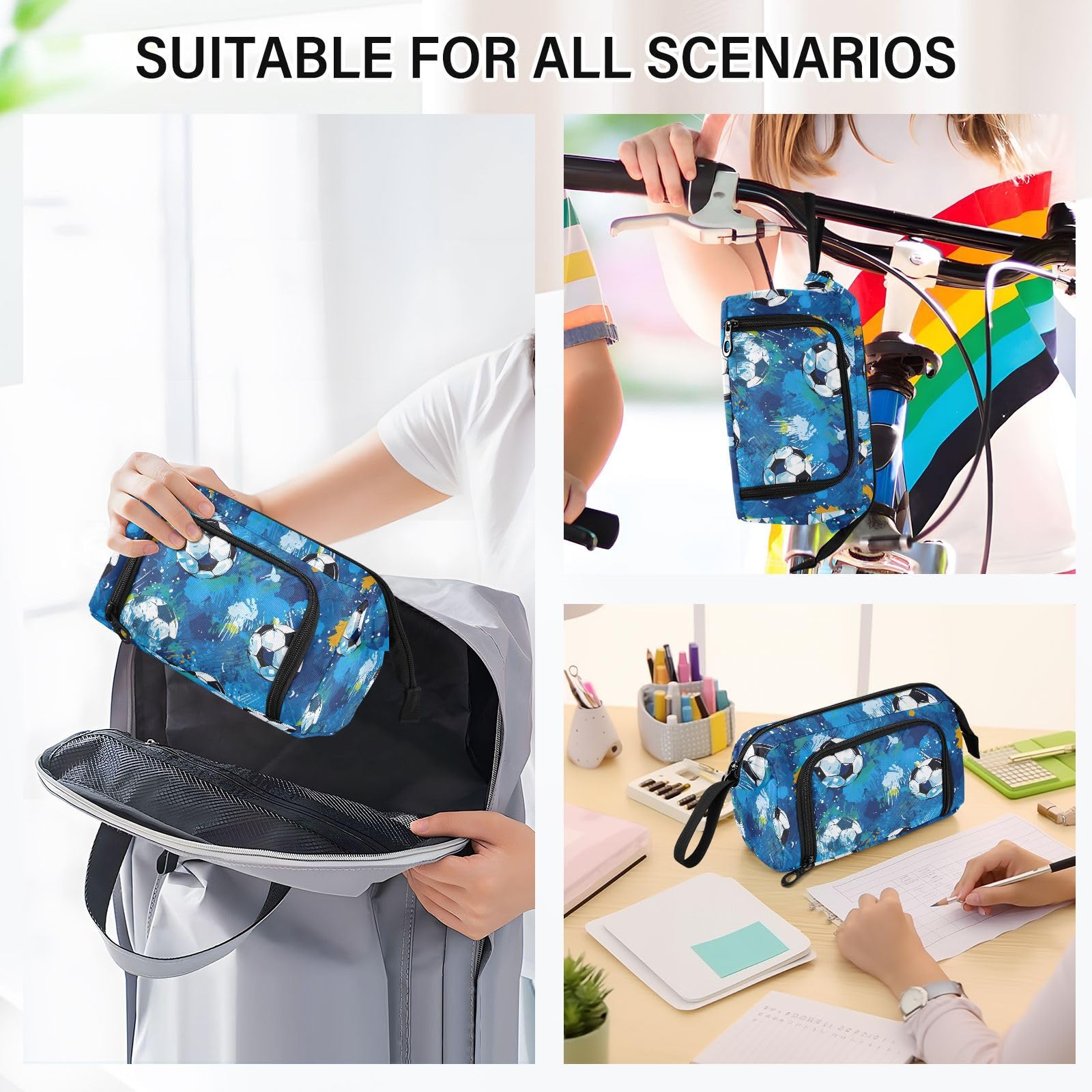 Premium Soccer-Themed Large Capacity Pencil Case with Zipper - Aesthetic School Supply Organizer for Students, Teens & Adults | Perfect for Sports Fans, School, Office & Travel