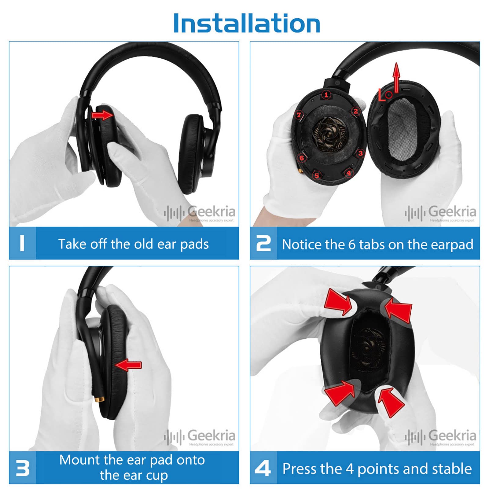Geekria QuickFit Replacement Ear Pads for Sony MDR-1AM2 Headphones - Premium Black Ear Cushions with Plastic Ring - Comfortable Noise Isolation Earpads for Gaming, Music & Office Use
