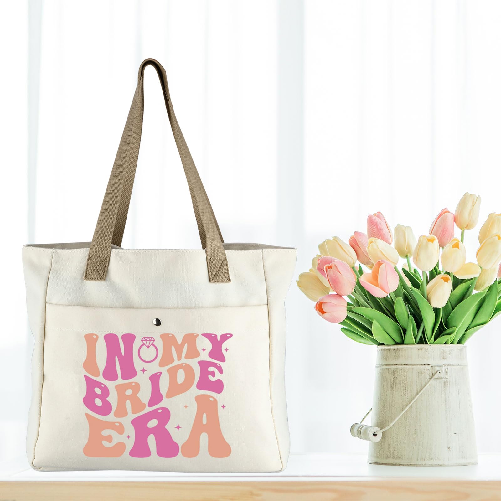 WCGXKO Bride Wedding Tote Bag - Perfect Bride To Be Gift, 'In My Bride Era' Beach Bag for Wedding Day & Bridal Shower - Great for Bachelorette Parties, Honeymoon Travel & Beach Weddings