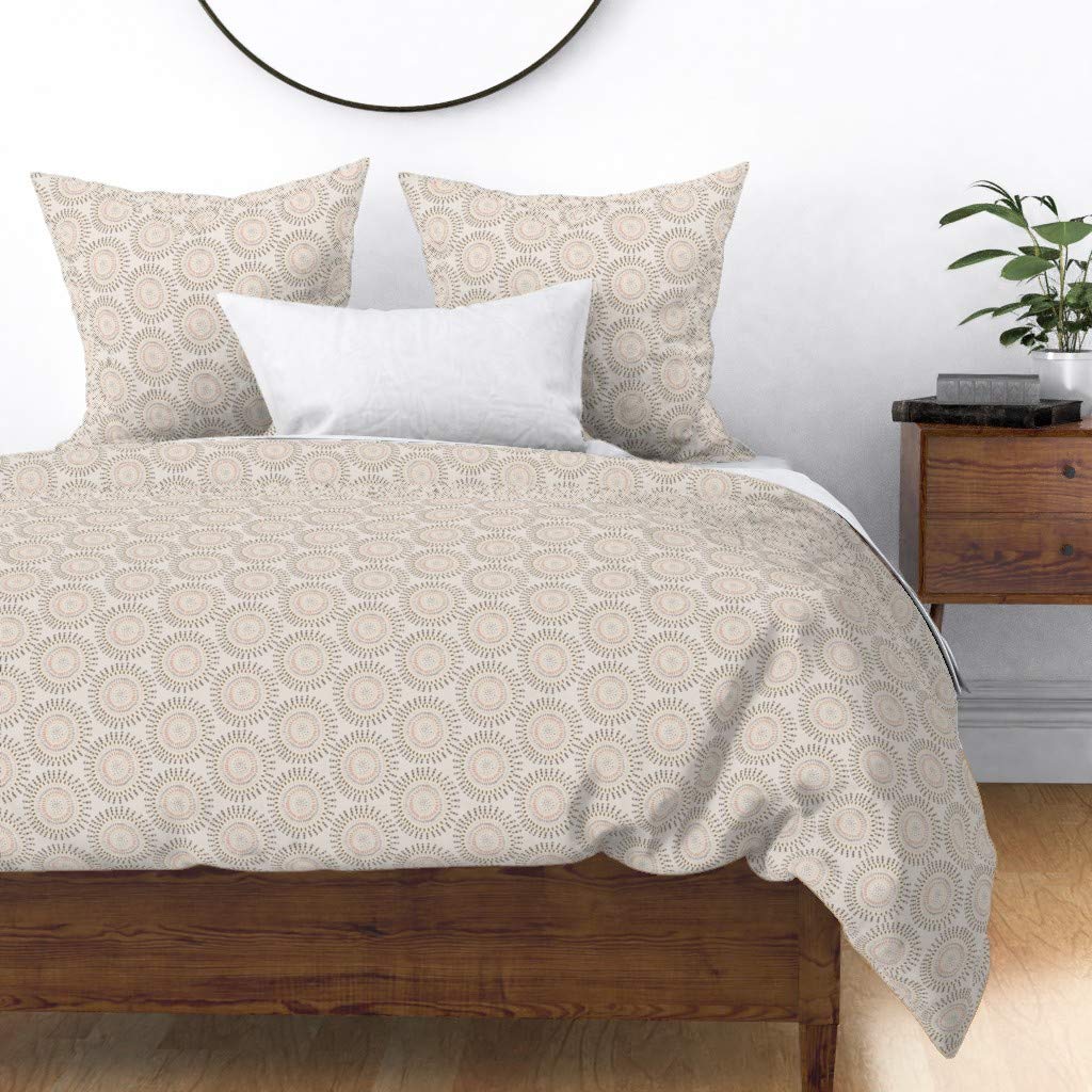 Boho Circles Cream Mandala Cotton Sateen Duvet Cover Full/Queen Size - Modern Printed Custom Bedding by Spoonflower | Perfect for Bohemian & Contemporary Bedroom Decor