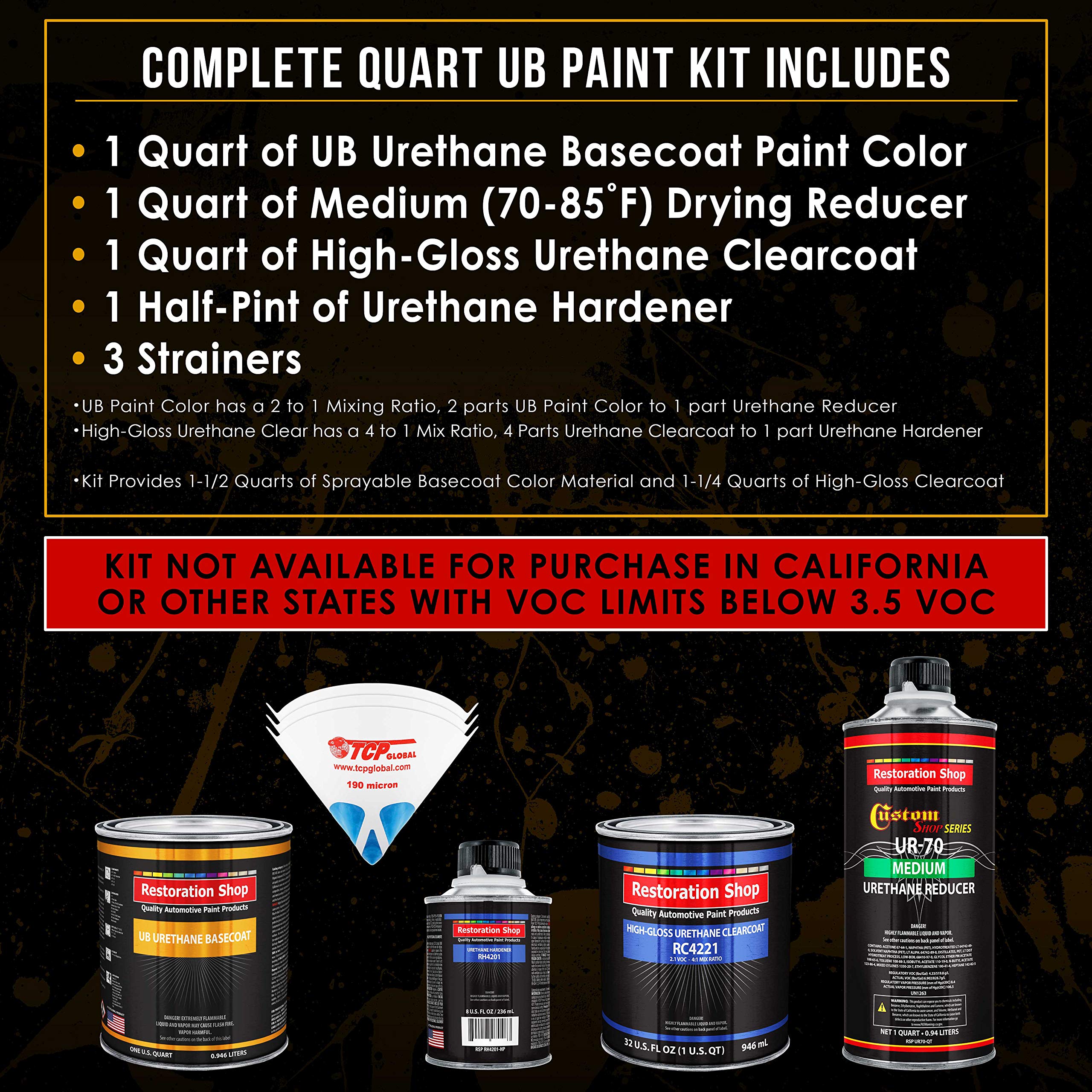 Restoration Shop - Bright Racing Aqua Urethane Basecoat with Clearcoat Auto Paint Kit - Professional High Gloss Automotive Refinishing Coating for Cars, Trucks & Motorcycles - Perfect for DIY Projects & Professional Auto Body Repair