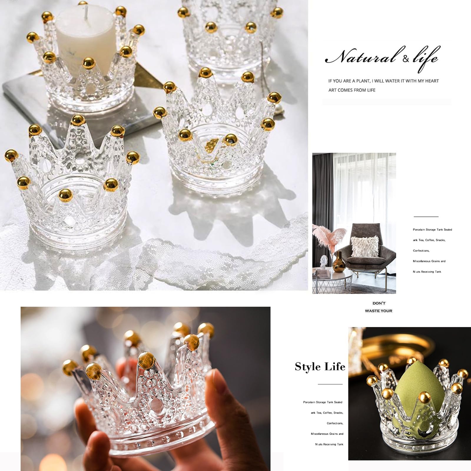 2PCS Golden Crown Votive Candle Holders - Elegant Tea Light Candlesticks & Mini Jewelry Ring Holder for Wedding Decor, Party Centerpieces, Home Tabletop Decoration (Set of 2)