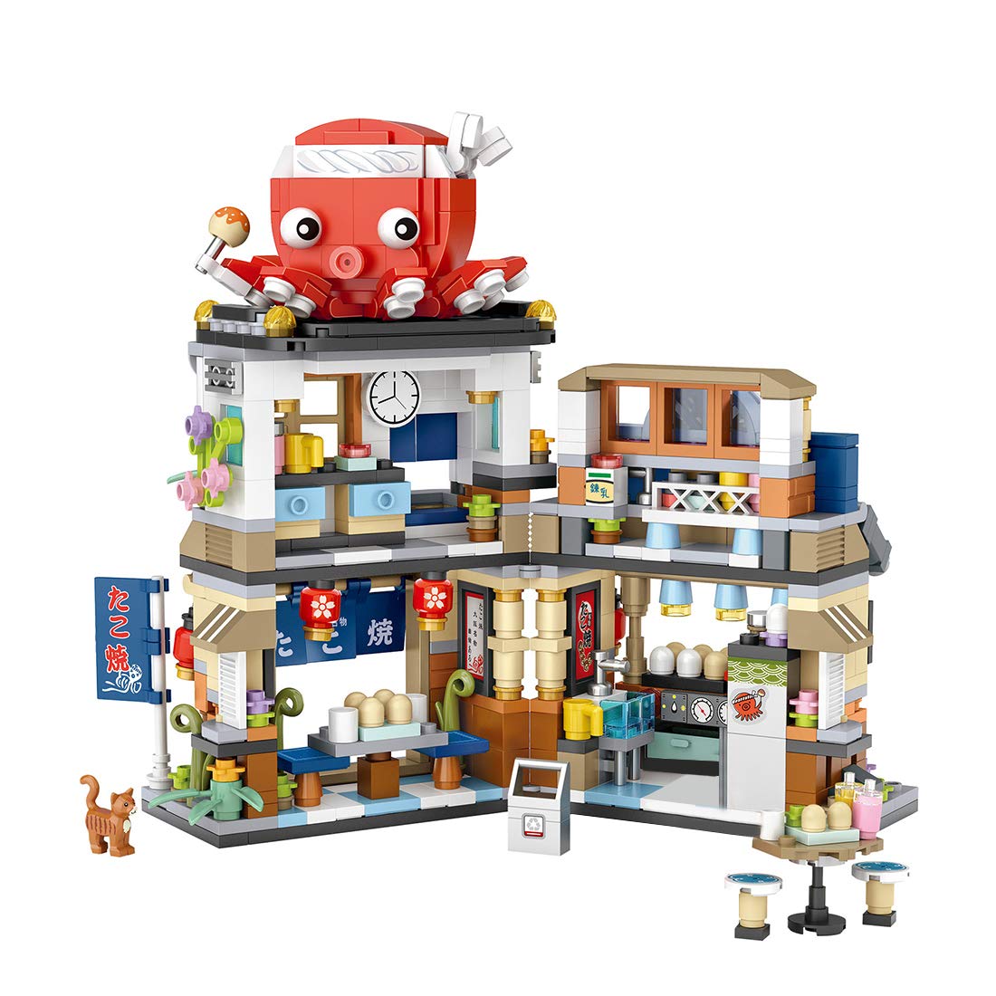 722-Piece Myste Architecture Building Blocks Set - Japanese Street View Takoyaki Shop & Modular Townhouse Model Kit | Creative Construction Toy for Adults & Kids | STEM Educational Gift for Home Decor & Display