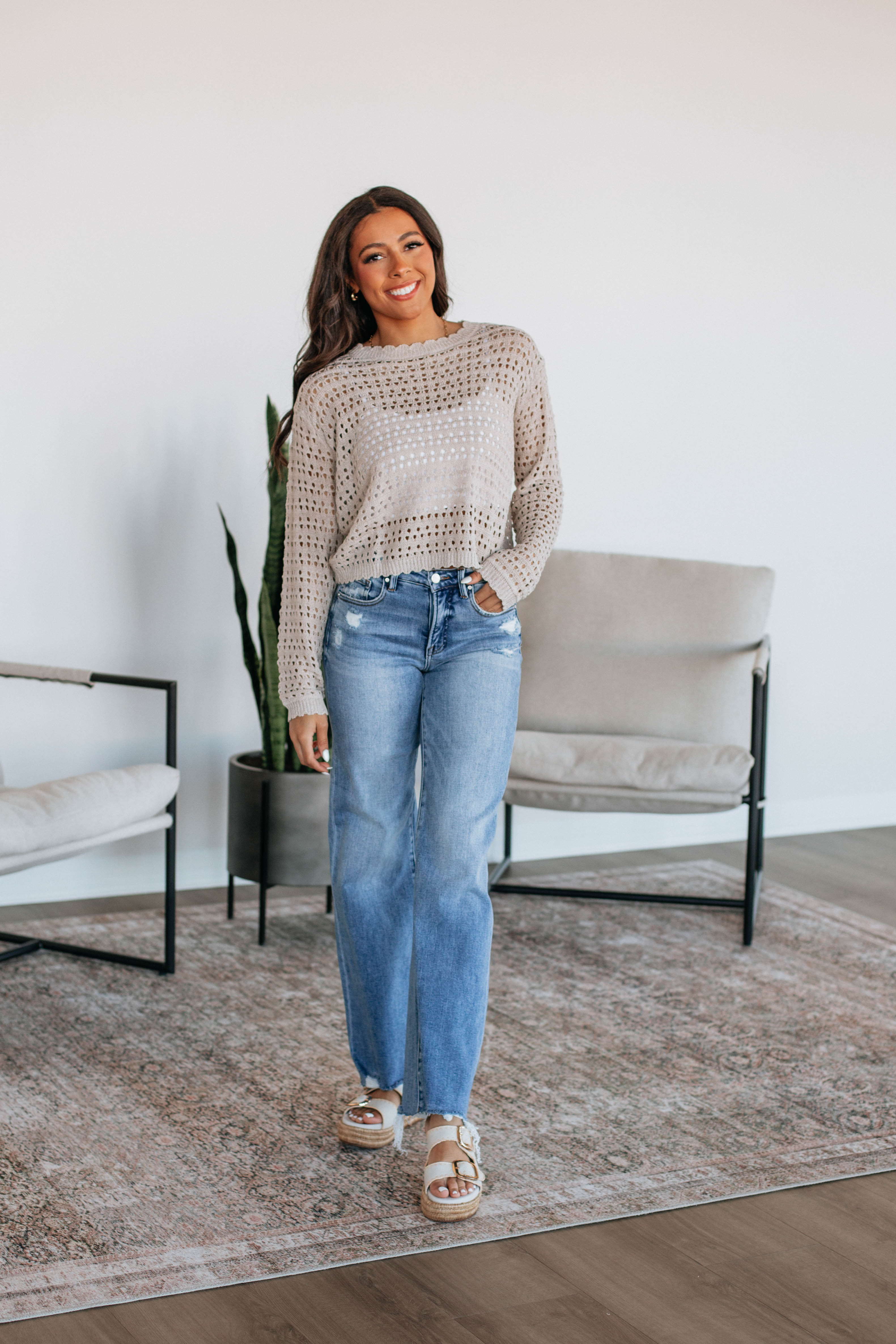 Addie Knit Sweater Women's Casual Pullover Oatmeal Color Soft Comfortable Winter Sweater for Daily Wear & Office Outfits