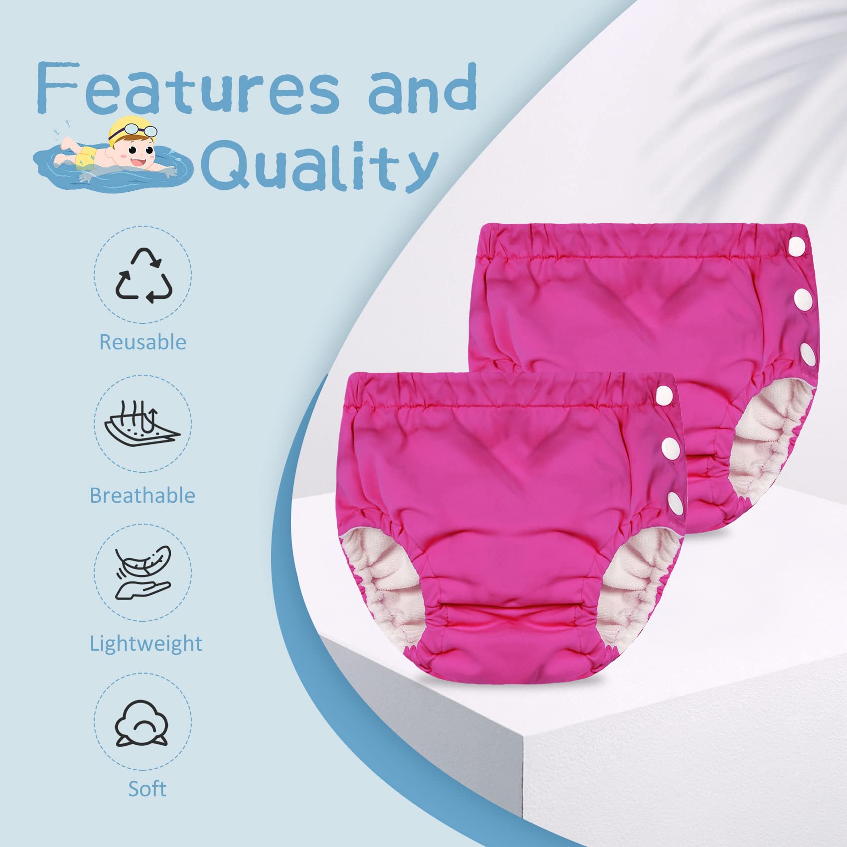 **Reusable Durio Swim Diapers for Toddlers - Washable Baby Swim Diaper for Pool, Beach & Water Play**