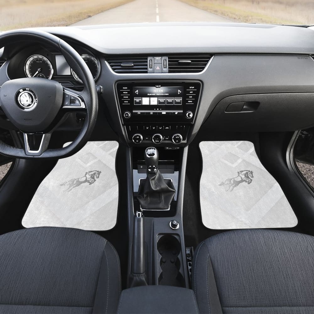 Premium Custom Silver Mustang Horse Metallic Car Floor Mats - Durable & Stylish for Ford Mustang, Camaro, Dodge Challenger - Perfect for Car Enthusiasts & Auto Detailing