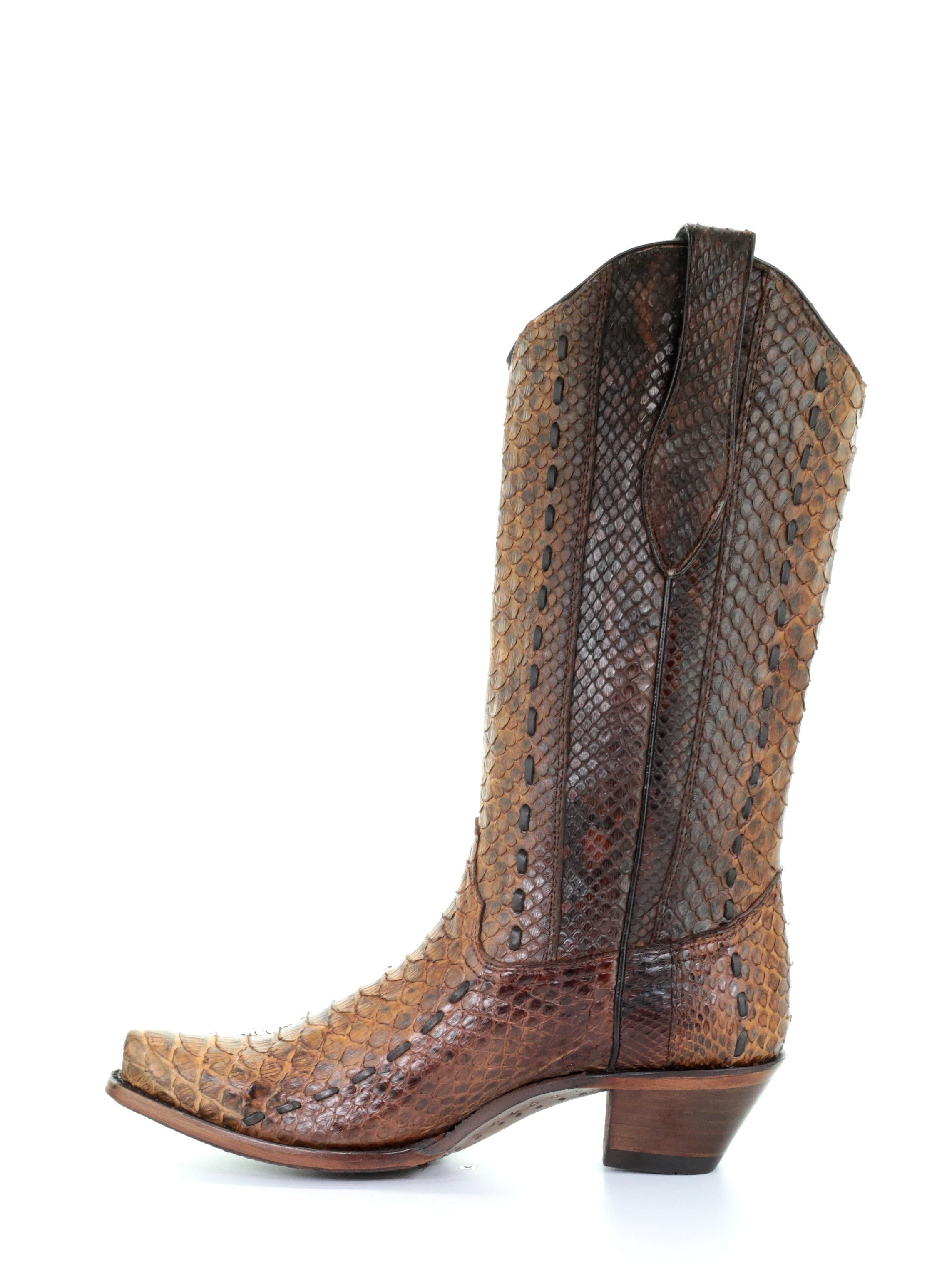A3659 Women's Western Cowboy Boots - Genuine Python Leather, Corral Brown - Perfect for Rodeo, Country Dancing & Casual Wear