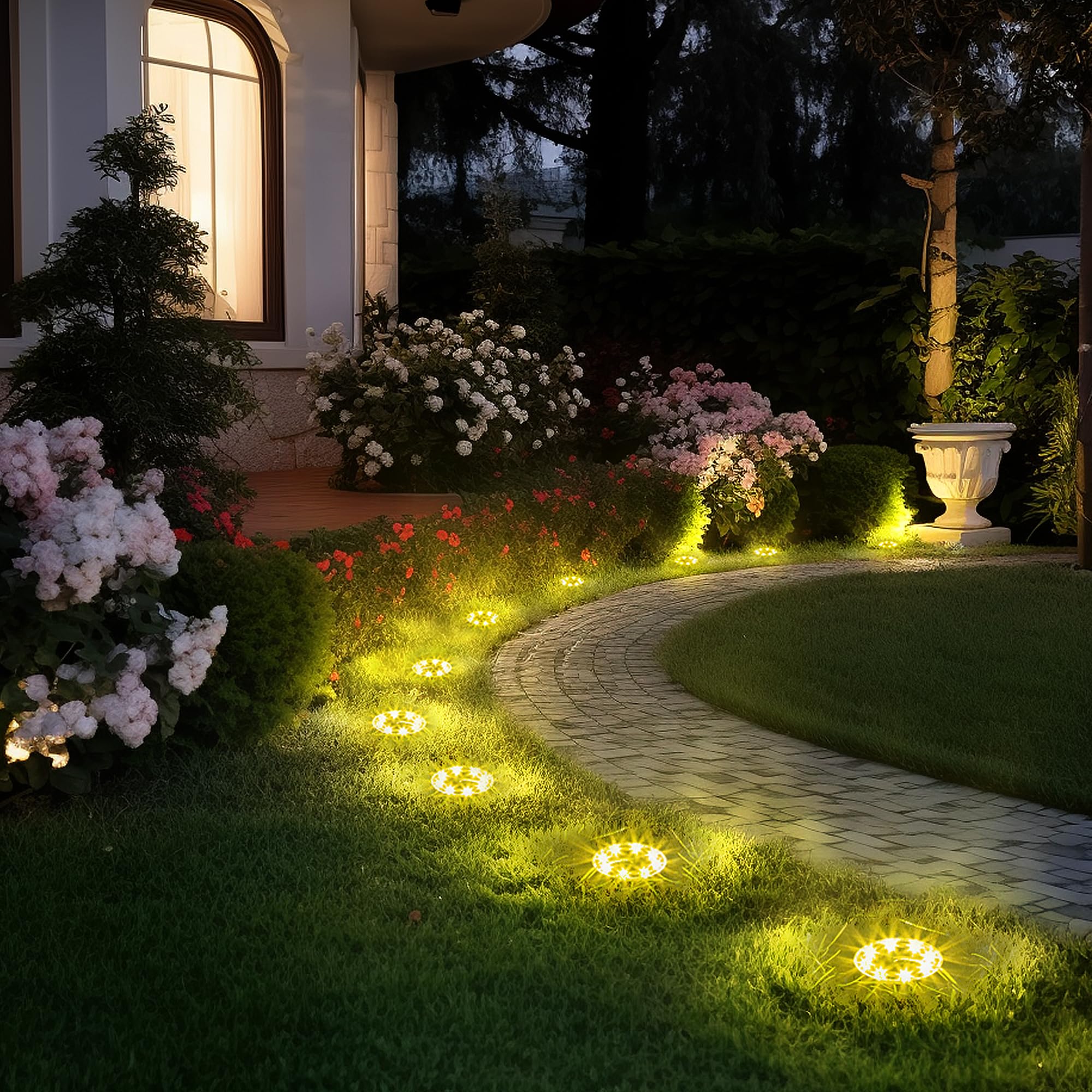 16 Pack Solar Lights Outdoor Waterproof - 8 LED Solar Powered Garden Landscape Lights for Yard, Deck, Patio, Driveway & Pathway (Warm White) | Perfect for Evening Ambiance & Safety Lighting