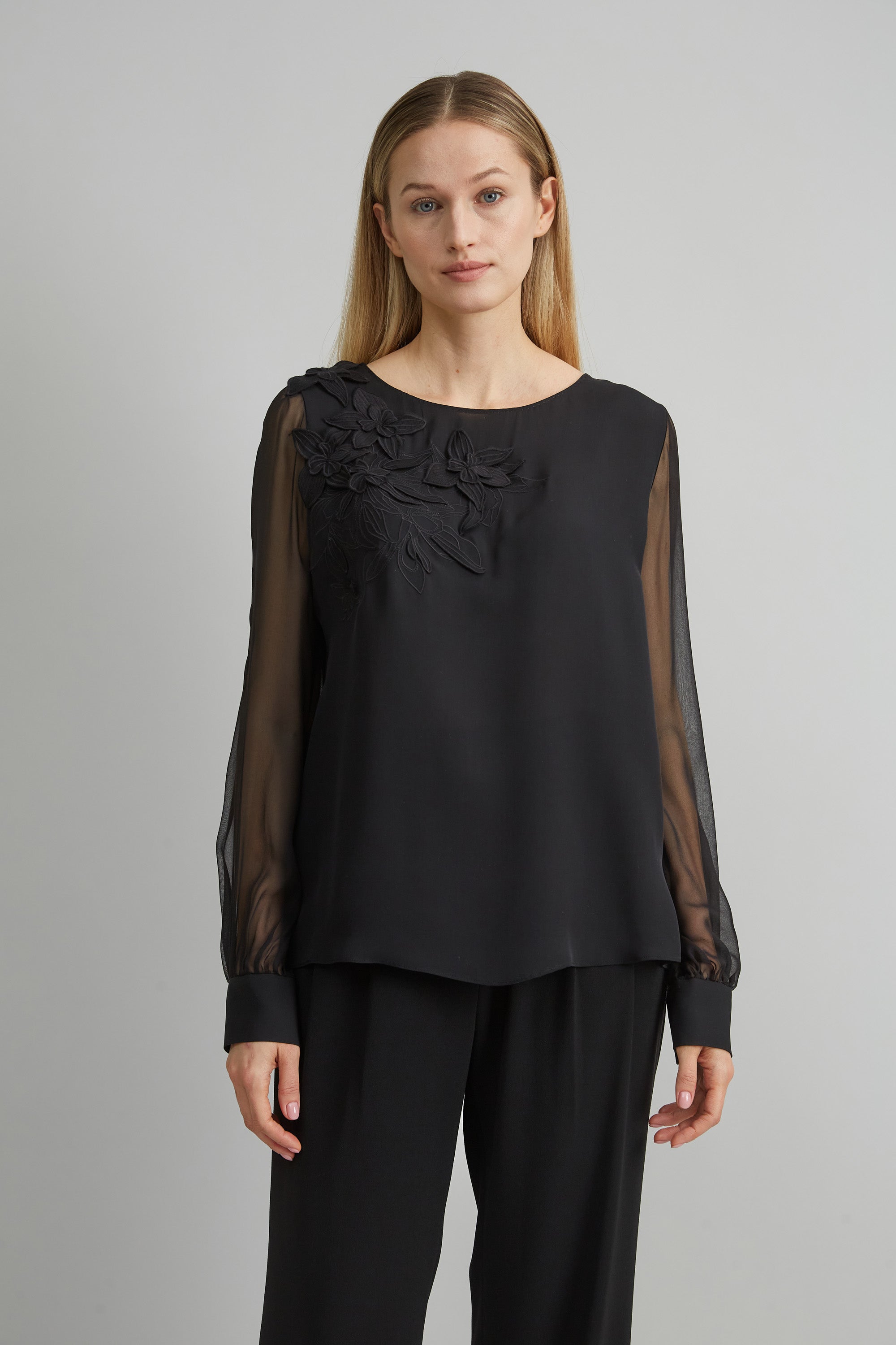 Elegant Floral Applique Silk Blouse for Women - Perfect for Weddings, Parties & Office Wear