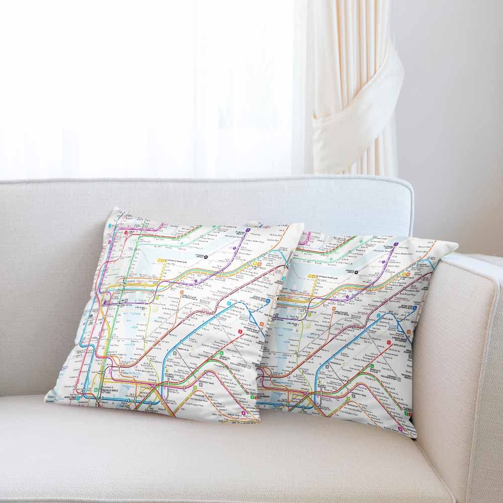 New York Subway Map Throw Pillow Covers - Soft Decorative Square Cushion Cases (Pack of 2, 18x18 Inch/45x45cm) for Sofa, Bedroom, Car - Red, Blue, Orange, Purple, Green, Pink - Perfect for Home Decor, Travel Enthusiasts & NYC Lovers