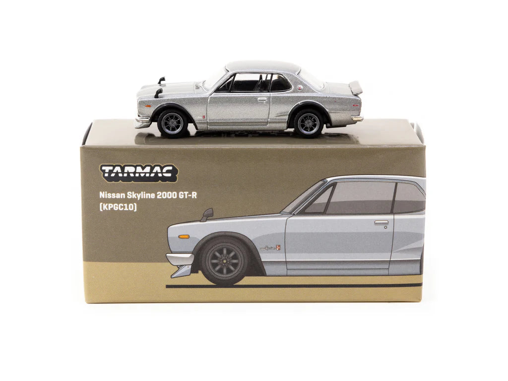Tarmac Works 1:64 Scale Diecast Model - Nissan Skyline 2000 GT-R KPGC10 Silver - Collectible Car for Display, Gifts & Racing Enthusiasts