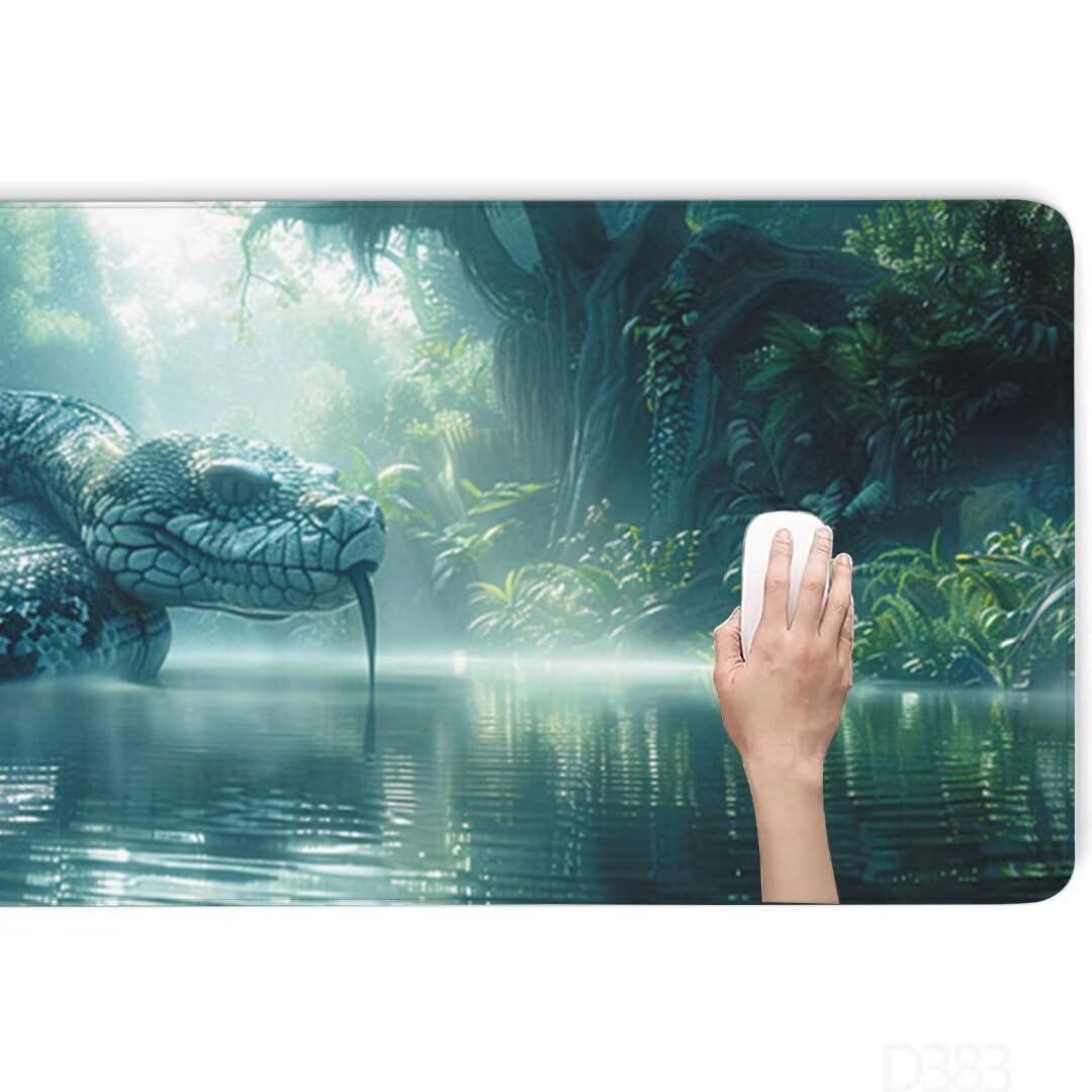 XXL Gaming Mouse Pad with Snake Design - 800x300mm Non-Slip Rubber Base & Stitched Edges - Perfect for Keyboard & Desk Setup - Ideal for PC Gaming, Office Work & Streaming