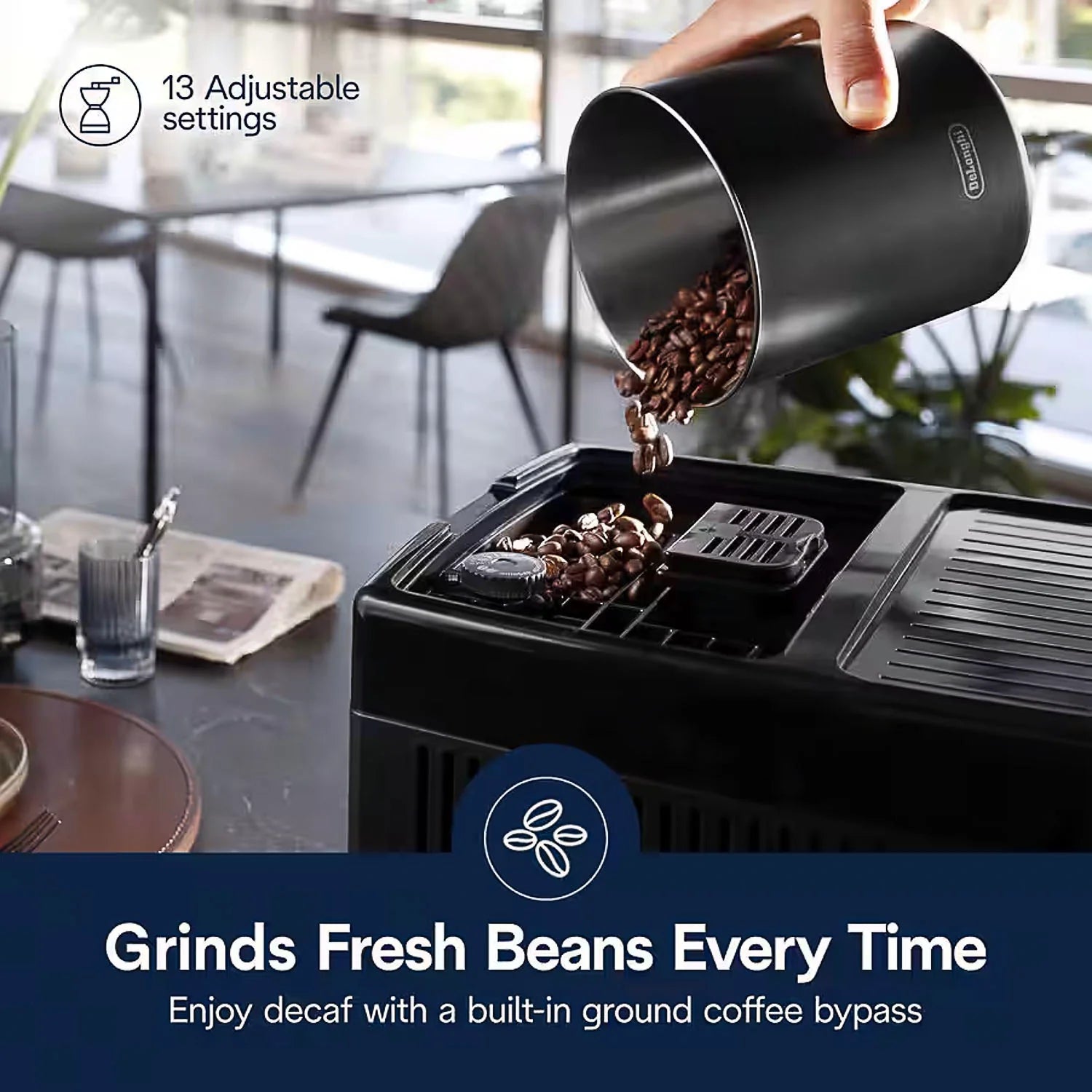 De'Longhi Dinamica Plus Silver Fully Automatic Espresso Coffee Machine - Barista Quality for Home & Office Use