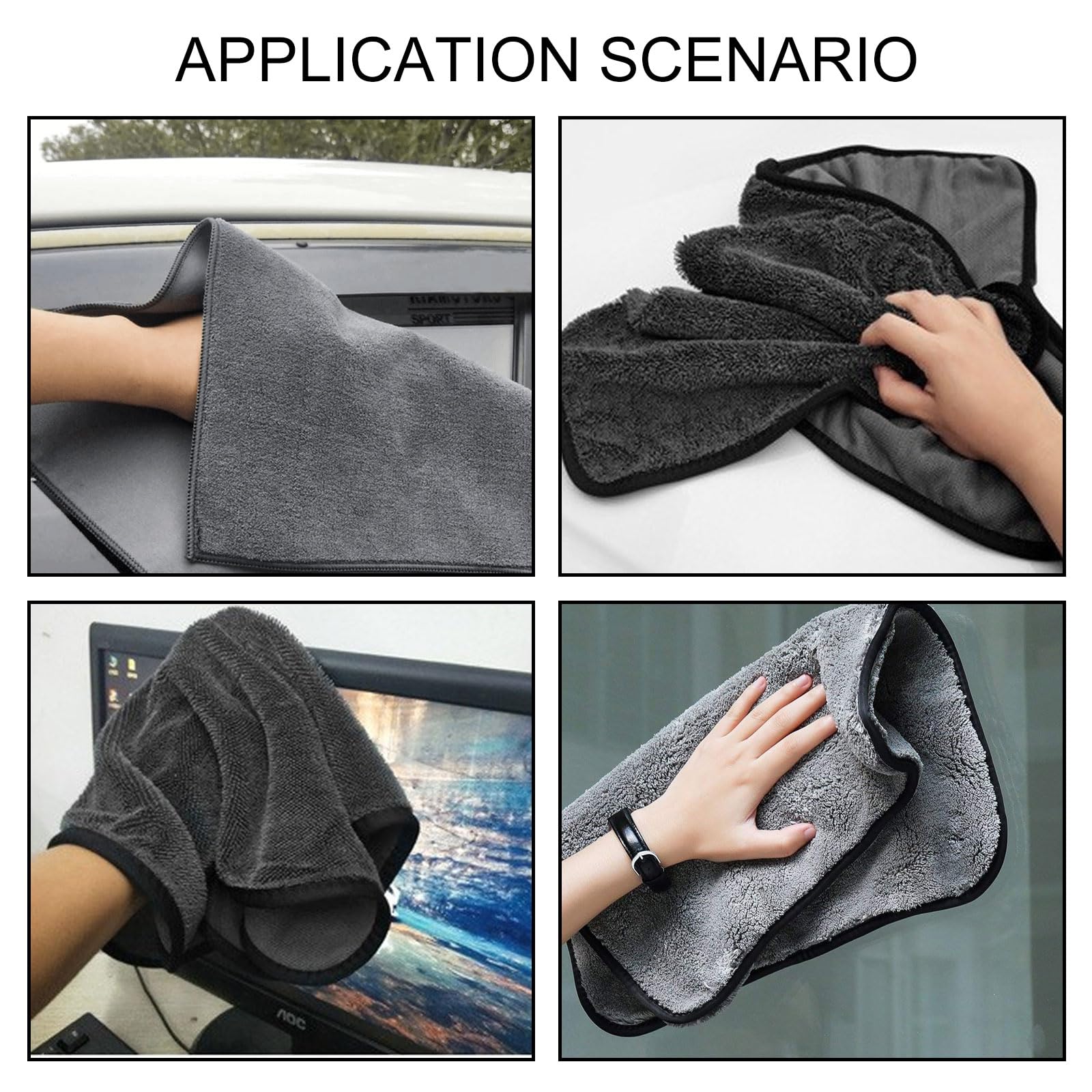 3PCS Super Absorbent Microfiber Bath Towels - Quick Drying Shiny Bath & Body Towels for Bathroom, Spa, Gym - Soft Black Cleaning Towels for Home, Car & Office Use