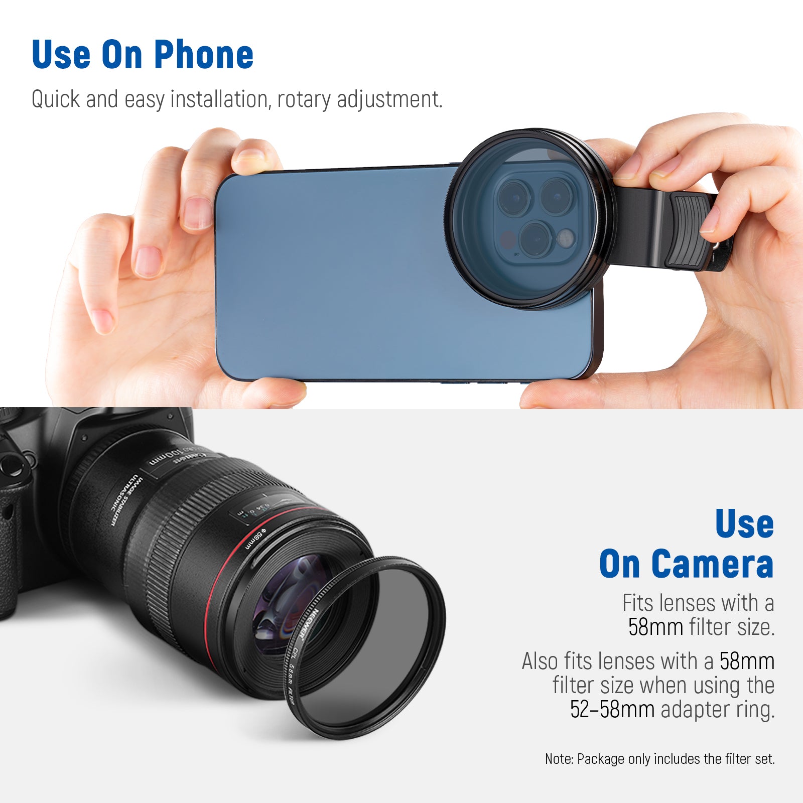 NEEWER Clip-On Camera Lens Filters Kit for iPhone, Android Smartphones & DSLR Cameras - Enhance Photos & Videos for Social Media, Vlogging, and Professional Photography
