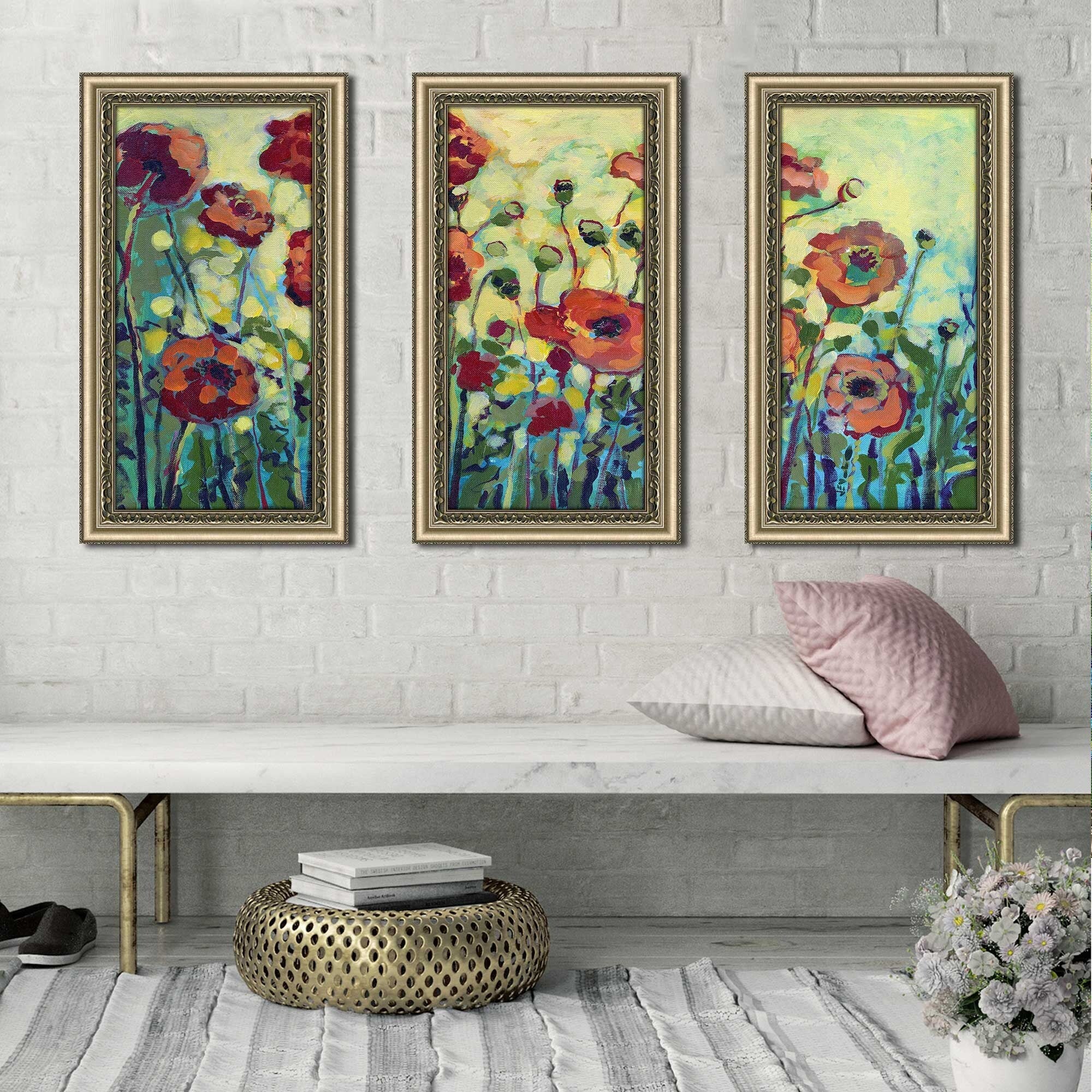 Anitas Poppies 3-Piece Floral Print Acrylic Wall Art Set - Perfect for Living Room, Bedroom & Office Decor