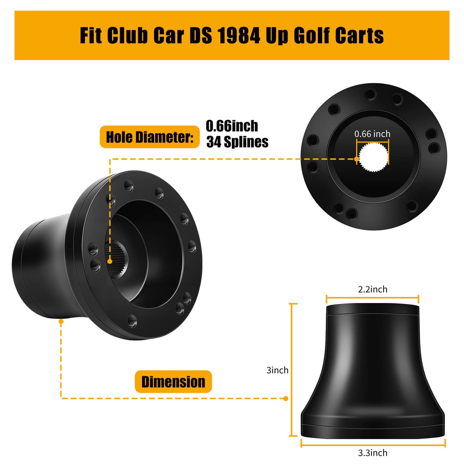 Club Car DS Steering Wheel Adapter Hub - Compatible with Club Car DS Golf Carts 1984+ Models (5-6 Hole Pattern) - Perfect for Golf Cart Upgrades & Custom Steering Wheel Installations