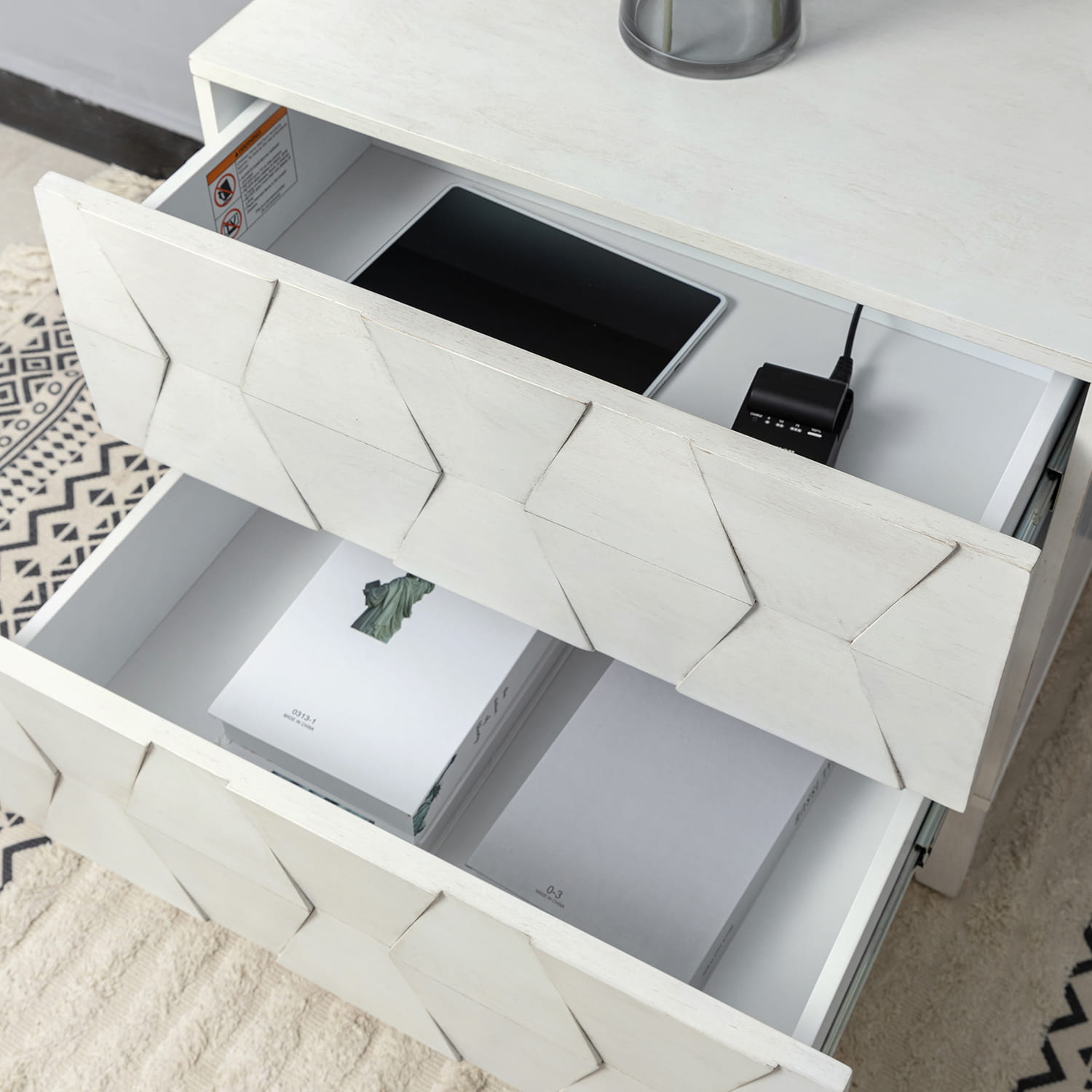 2-Drawer Nightstand with Built-in USB Outlets - Modern Bedside Table for Charging Devices, Perfect for Bedroom, Living Room, or Office