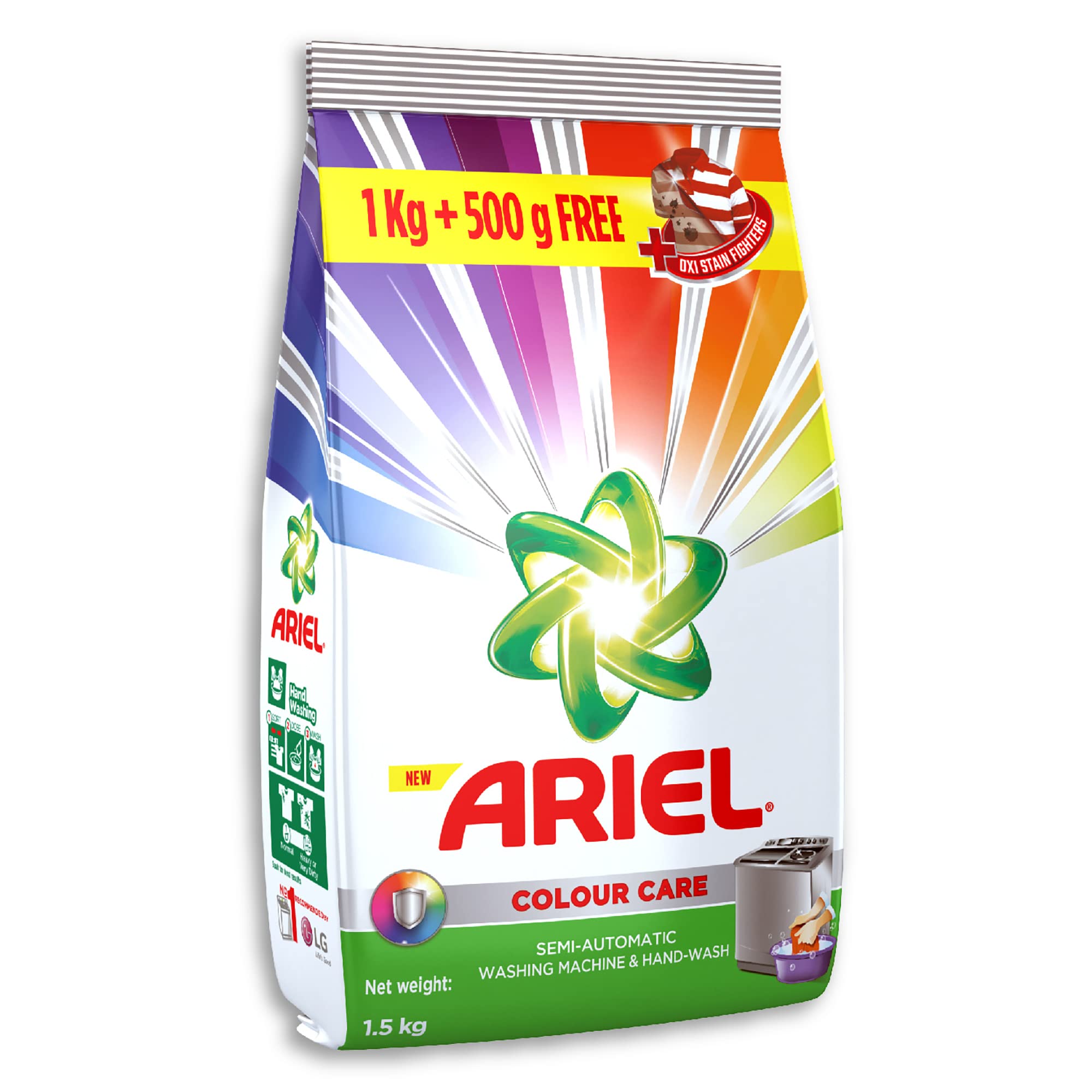 Ariel Color Detergent Washing Powder - 1 kg + Free 500g Bonus | High-Efficiency Laundry Detergent for Whites & Colors | Perfect for Family, Travel & Everyday Use