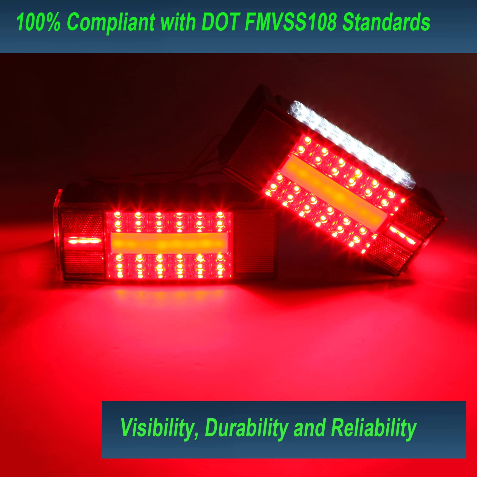 Low Profile Rectangular LED Boat Trailer Lights Kit - IP68 Waterproof Red Sealed Tail Lights Replacement for Fishing Boat Trailers, Trucks & Marine Vehicles | Perfect for Night Towing & Water Activities