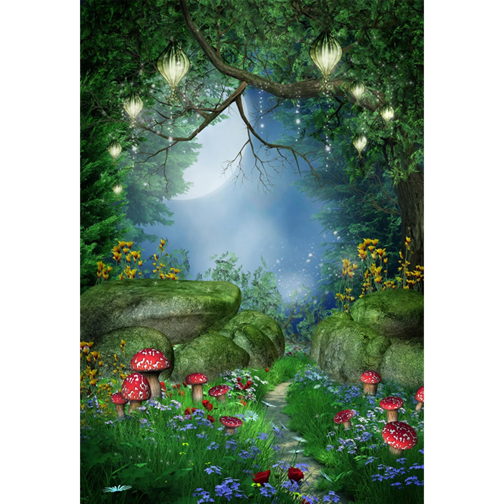 Baocicco 8x10ft Fairy Tale Forest Photography Backdrop - Cartoon Dreamlike Spring Garden Background with Flowers & Trees for Baby Girl Portraits, Birthday Parties & Photo Studio Props