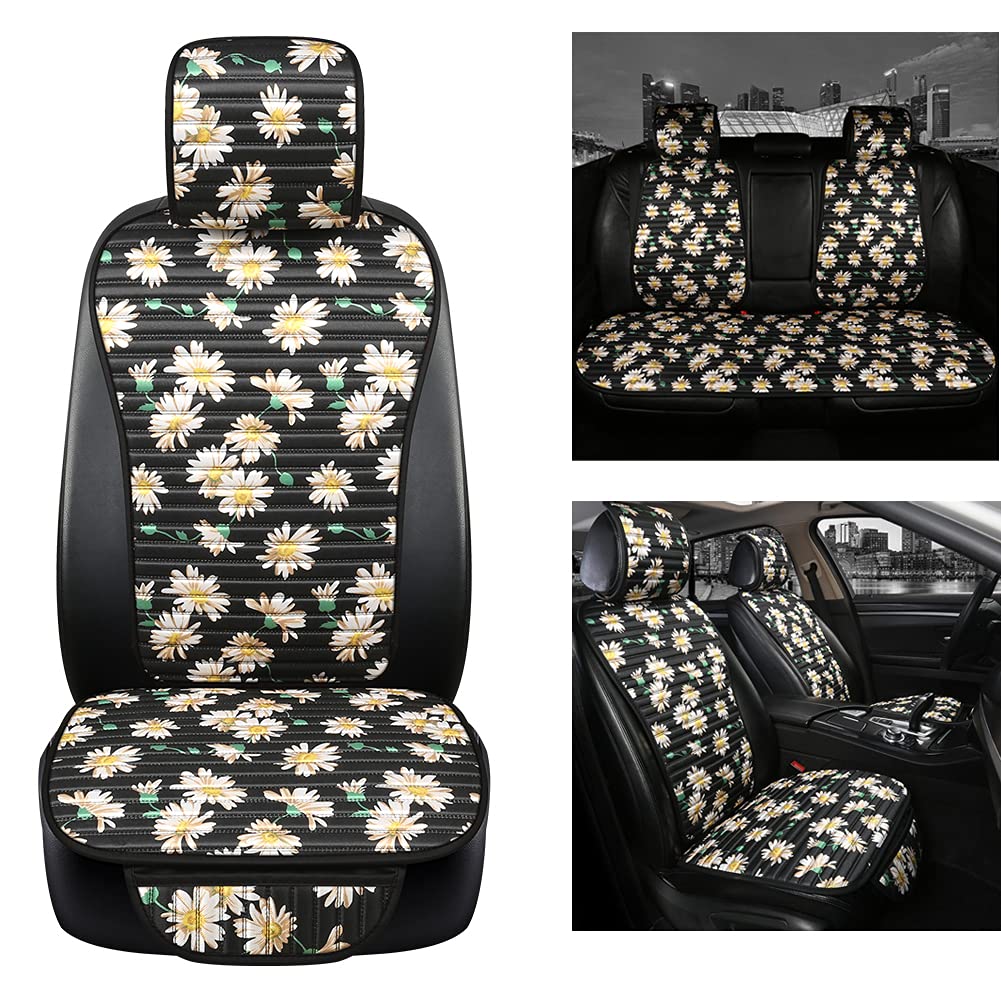Universal Giant Panda Printed Car Seat Covers Protectors for Cars & SUVs - Full Set Includes Front & Rear Seat Covers (Daisy Pattern) - Perfect for Family Road Trips, Commuting & Pet Protection