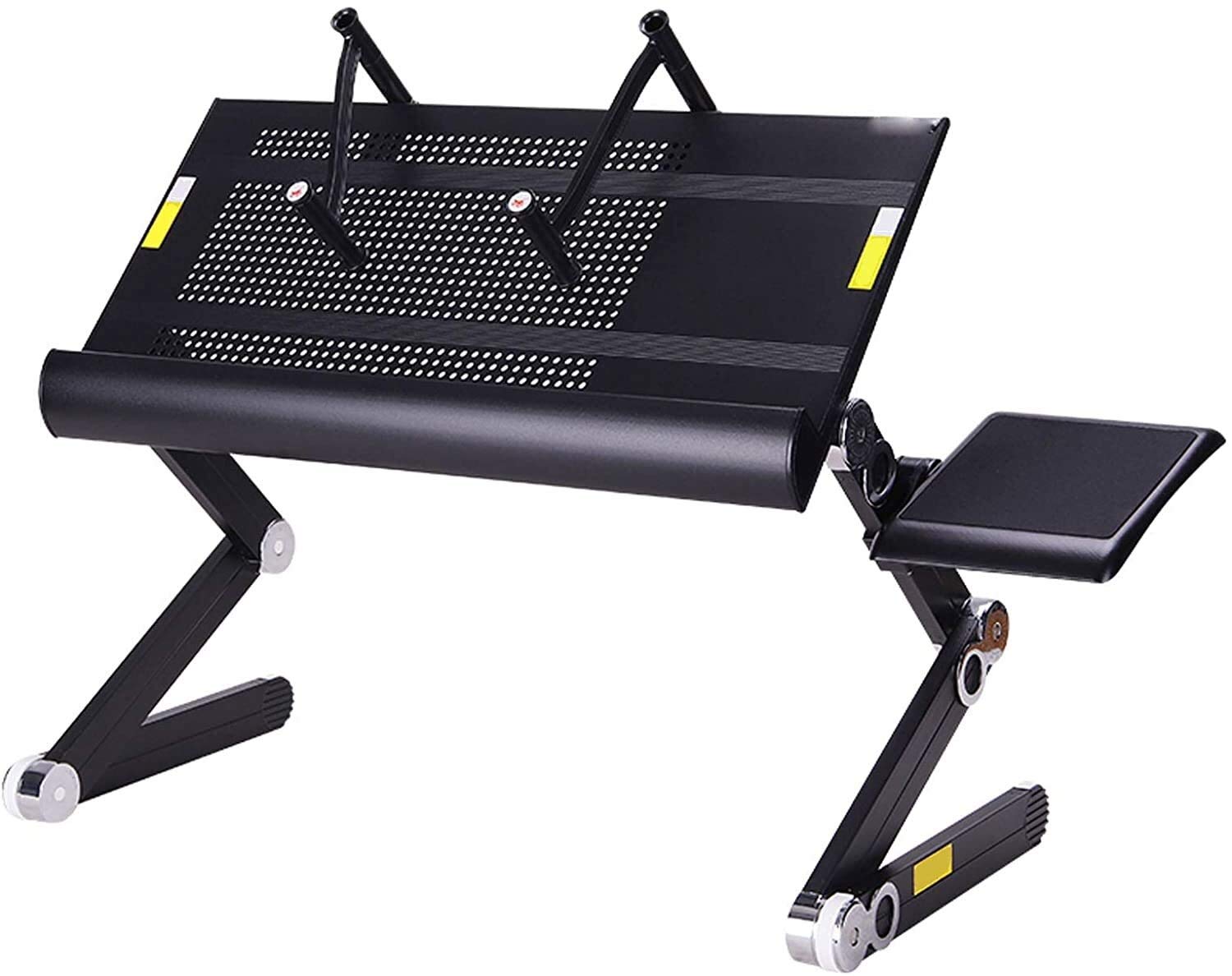 Adjustable Aluminum Laptop Stand with Mouse Board & Book Holder - Ergonomic Collapsible Computer Riser for Home, Office, Bed & Sofa Use - Perfect for Work, Study & Entertainment (Black)