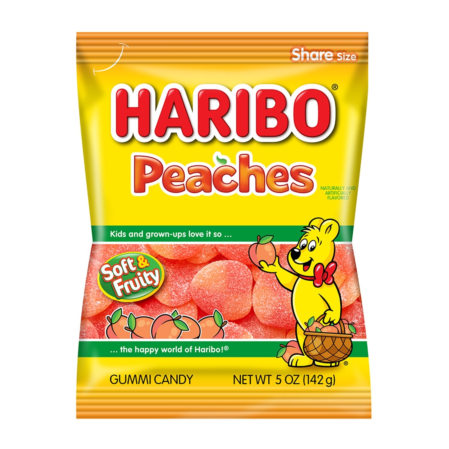 Haribo Peaches Gummi Candy - 5oz Bags, 12-Pack Case | Sweet & Juicy Peach Flavored Gummy Treats for Parties, Snacking & Gift Giving