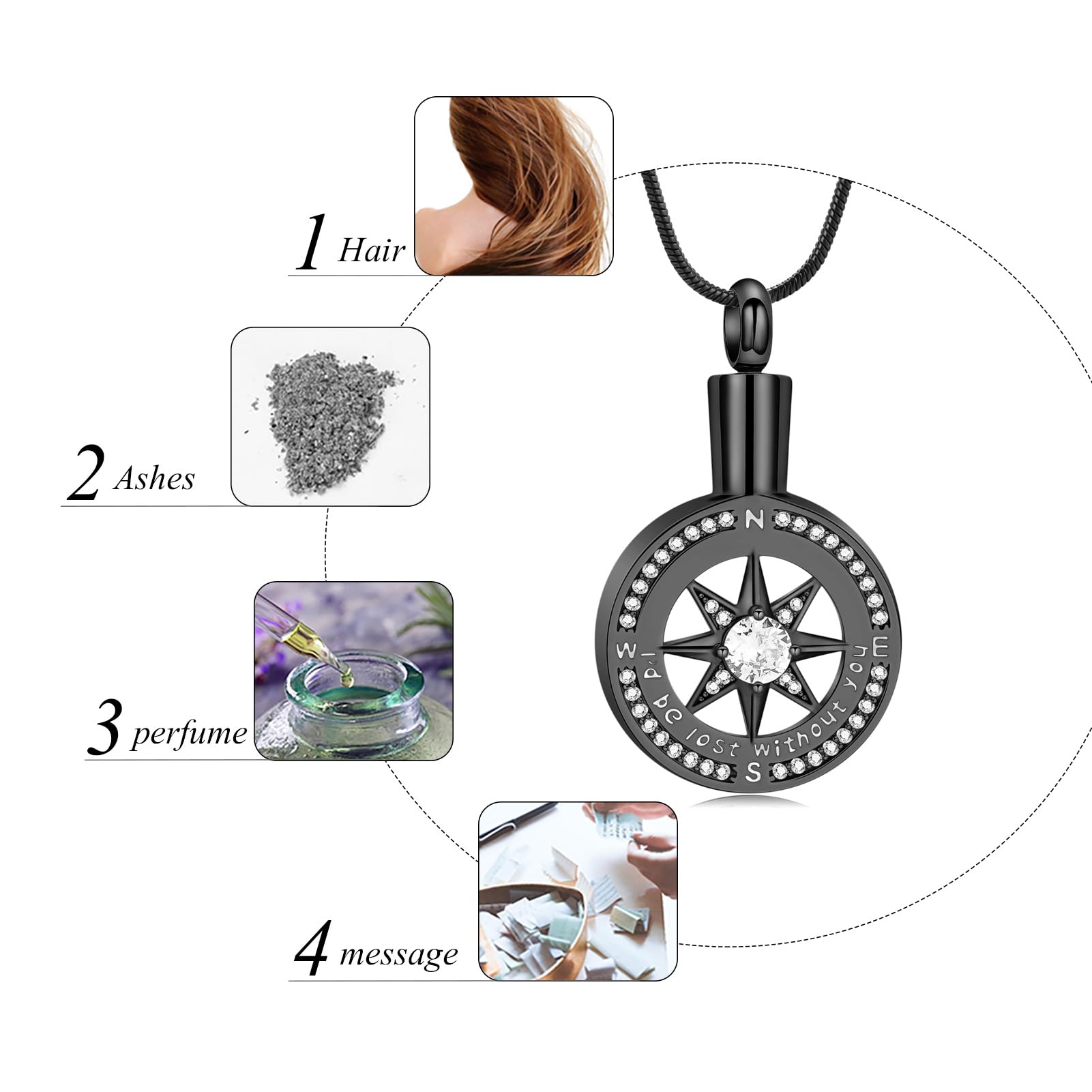 Compass Cremation Jewelry Pendant - Memorial Keepsake Urn Necklace for Ashes - Personalized Memorial Jewelry for Loved Ones | Perfect for Remembrance, Grieving & Honoring Special Memories