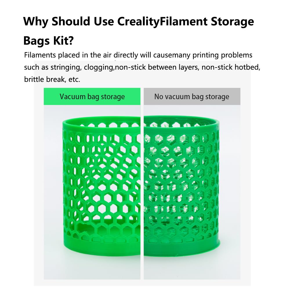 Creality 3D Printer Filament Vacuum Storage Kit - 10 Vacuum Bags with Desiccants, Sealing Clips & Hand Pump (350x350mm) | Keep Filament Dry for PLA, ABS, PETG | Perfect for Long-Term Storage & Moisture Protection
