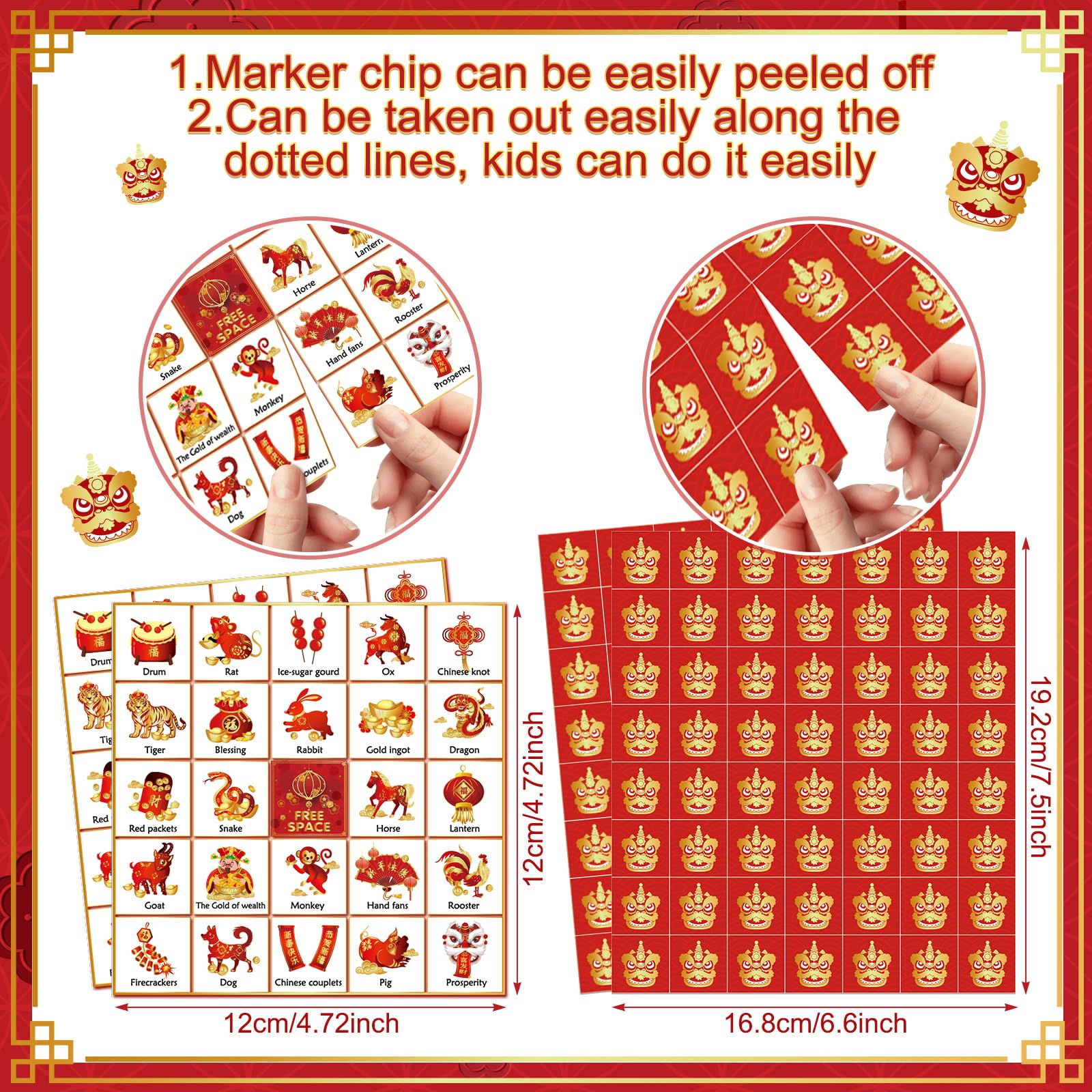 24 Players Chinese New Year Bingo Game Cards Set - 2025 Lunar New Year Bingo for Family & Friends - Oriental Holiday Party Games Supplies for Year of Snake Celebration - Perfect for Spring Festival Gatherings, Classroom Activities & Cultural Events