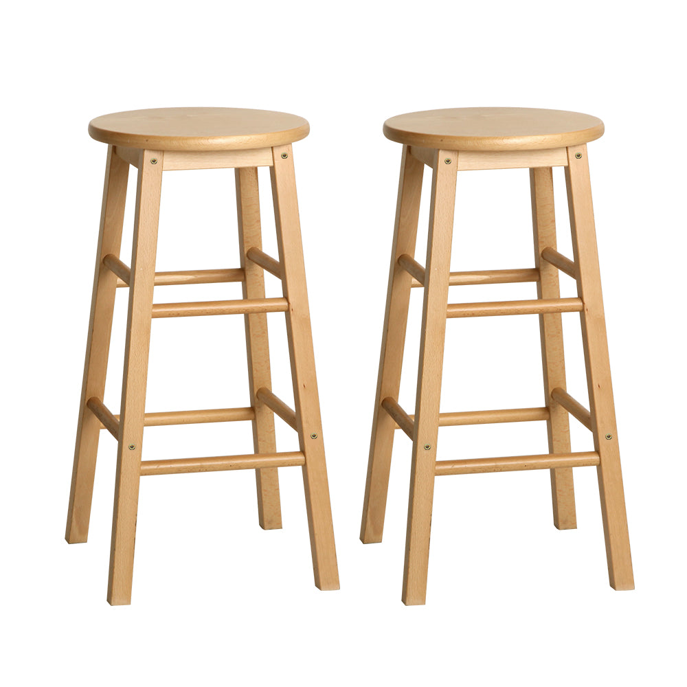 2 Pack Wooden Bar Stools with Round Seats - Natural Finish for Kitchen, Dining Room, or Home Bar Decor