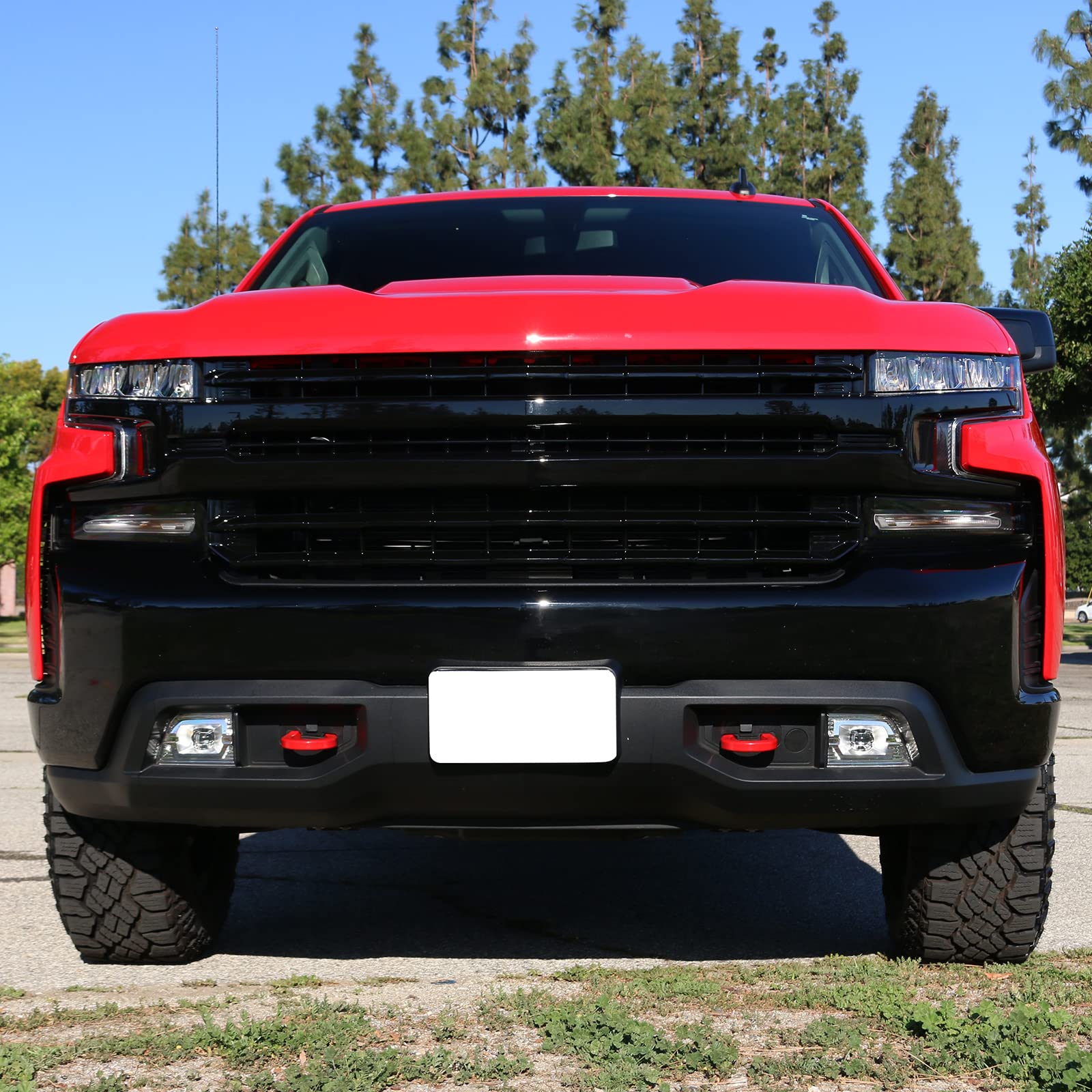 IKON MOTORSPORTS Glossy Black Front Bumper Hood Mesh Grill Compatible With 2019-2021 Chevrolet Silverado 1500 LT/LTZ/RST/High Country | Upgrade Your Truck's Style & Protection for Off-Road & Daily Driving