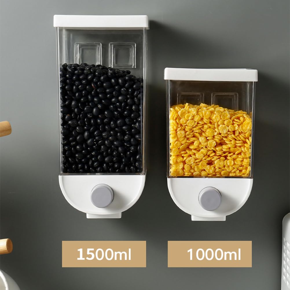 Wall Mounted Dry Food Dispenser - 1500ml Single Cereal Dispenser Box for Cereal, Grains, Nuts, Beans, Candy & Oatmeal Storage - White | Perfect for Kitchen Pantry Organization & Bulk Food Storage