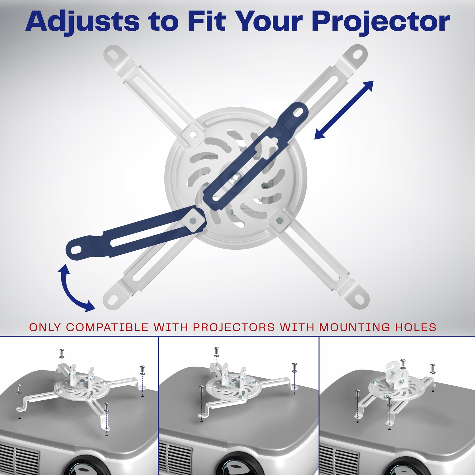 White Drop Ceiling Projector Mount with Scissor Clamp - Adjustable Overhead Projector Bracket for Home Theater, Classrooms & Conference Rooms - Easy Installation & Secure Hold