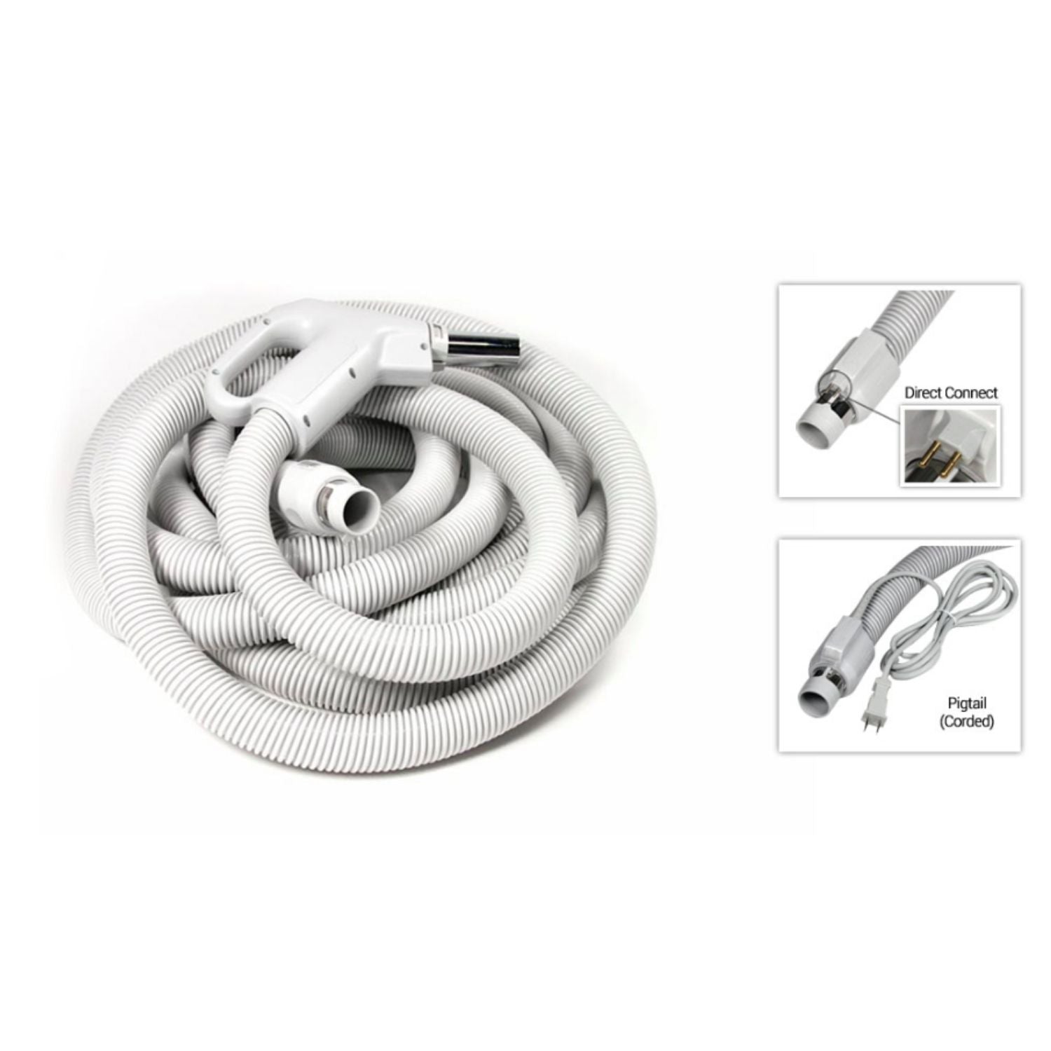 35ft Central Vacuum Electric Hose - Direct Connect for Button Lock & Friction Fit Vacuums - Ideal for Whole House Cleaning & Hard-to-Reach Areas