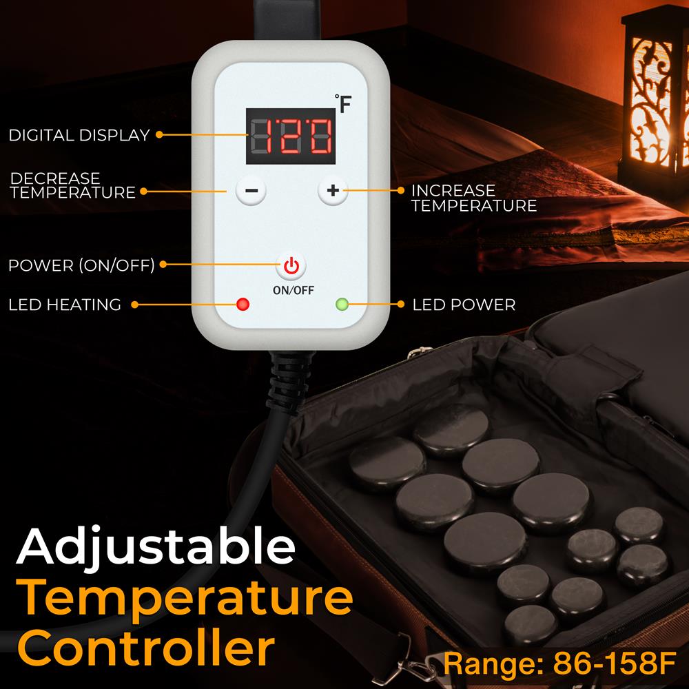 Portable Hot Stone Massage Kit with Heated Basalt Stones - Relaxing Spa Therapy for Home, Travel & Professional Use