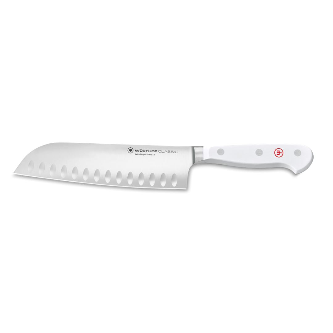 Wusthof Classic White 7-Inch Santoku Knife with Hollow Edge - Premium German Kitchen Knife for Slicing, Dicing & Chopping Vegetables, Meat & Fish
