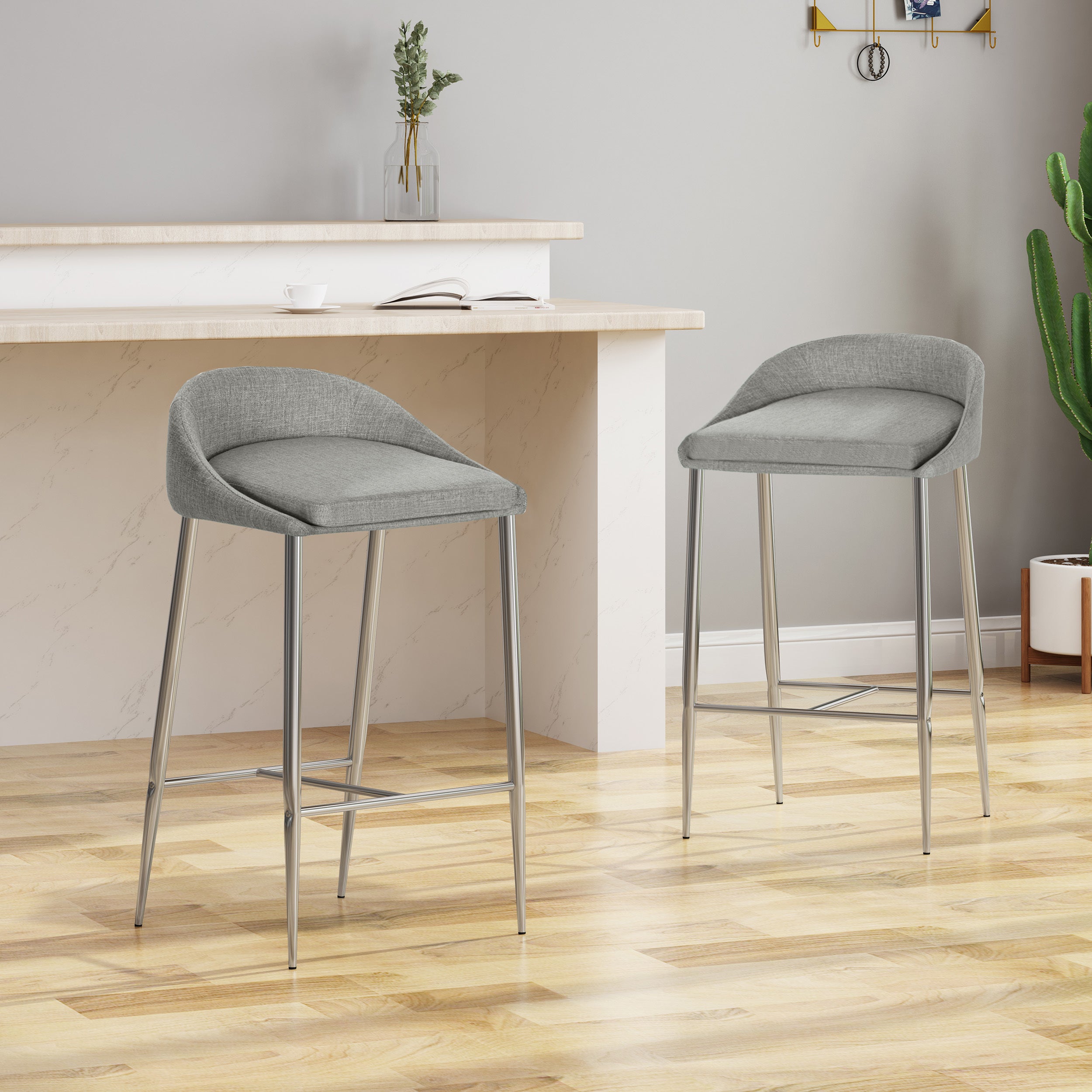 2-Piece Counter Height Bar Stools Set - Modern Kitchen Island Stools for Dining & Breakfast Nook - Adjustable Height Barstools for Home, Cafe & Restaurant Use