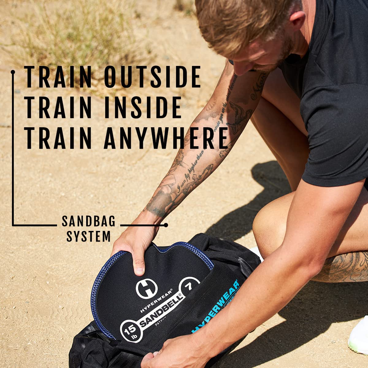 HYPERWEAR Adjustable Sandbag System - Heavy-Duty Workout Sandbags with Handles & Pre-Filled SandBell Filler (25lb, 40lb, 80lb, 160lb) for Strength Training, CrossFit, Home Gym & Outdoor Fitness