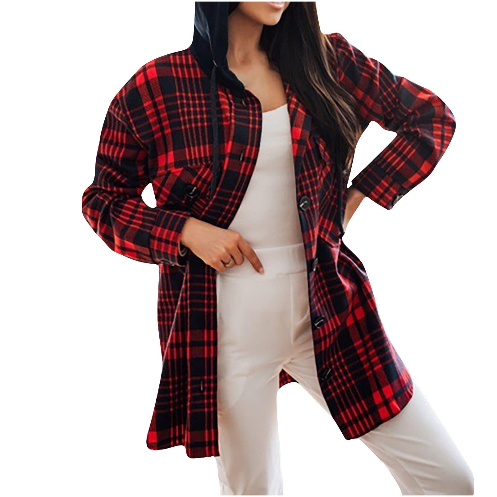 Miximx Women's Sexy Long Sleeve Button Down Trench Pea Coat - Fashion Printed Long Cardigan Tops for Casual Outfits & Office Wear